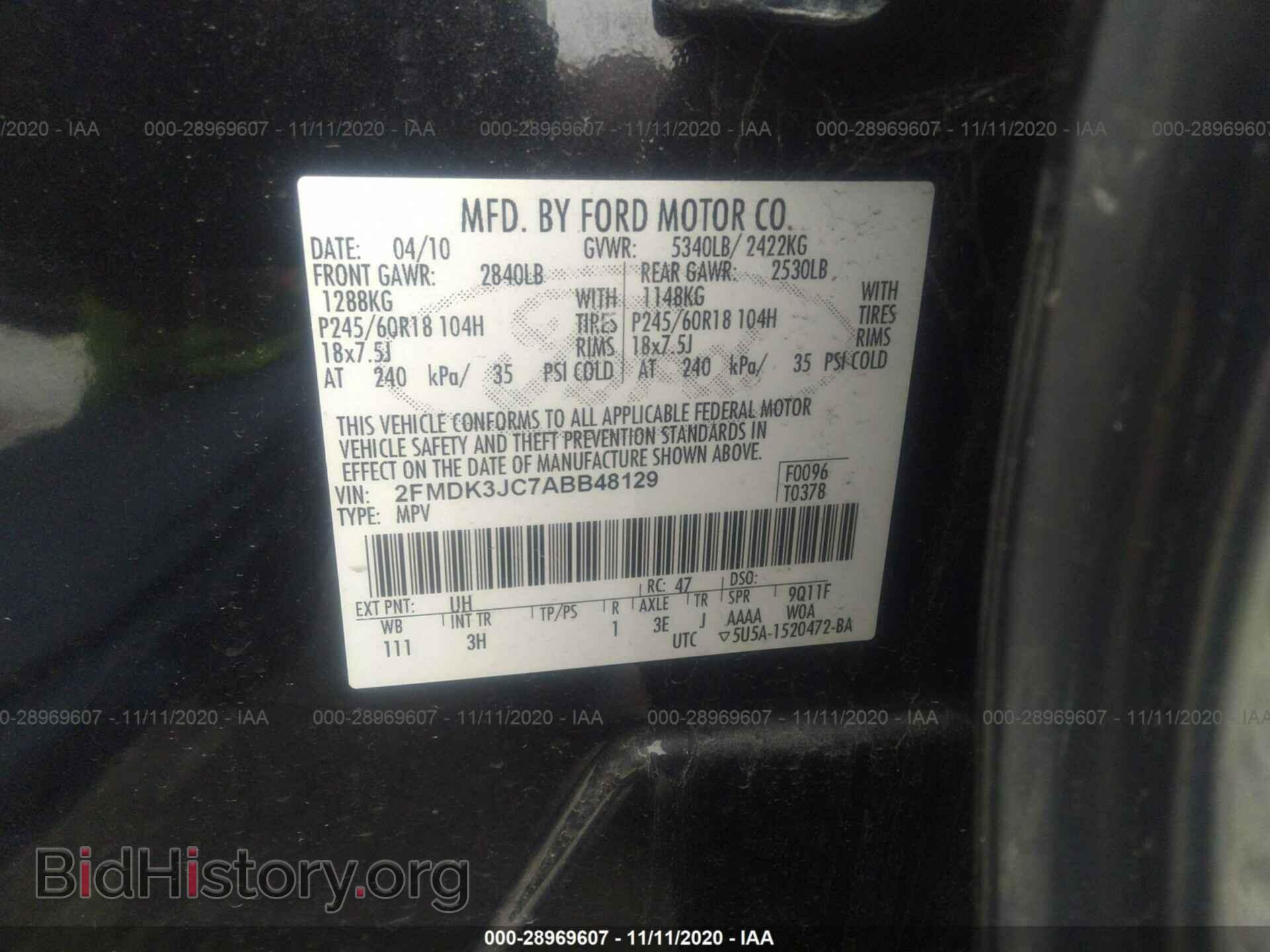 2010 FORD EDGE - VIN: 2FMDK3JC7ABB48129 - Фото 9