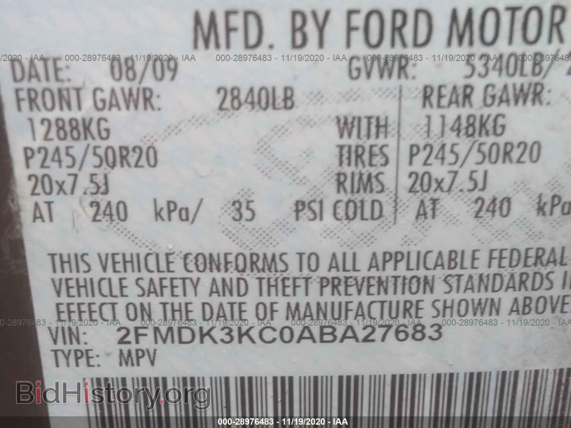 2010 FORD EDGE - VIN: 2FMDK3KC0ABA27683 - Photo 9