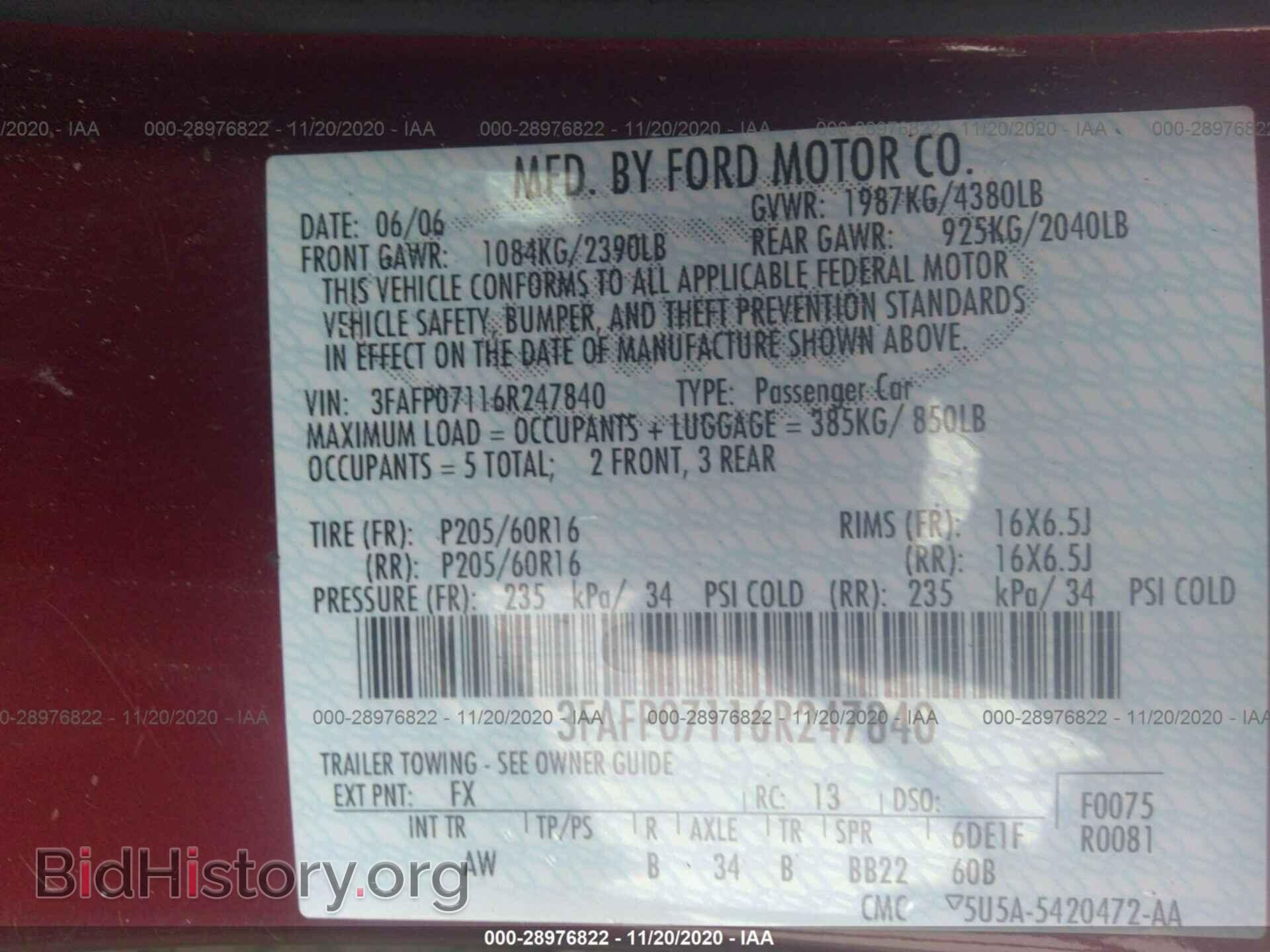 2006 FORD FUSION - VIN: 3FAFP07116R247840 - Фото 9