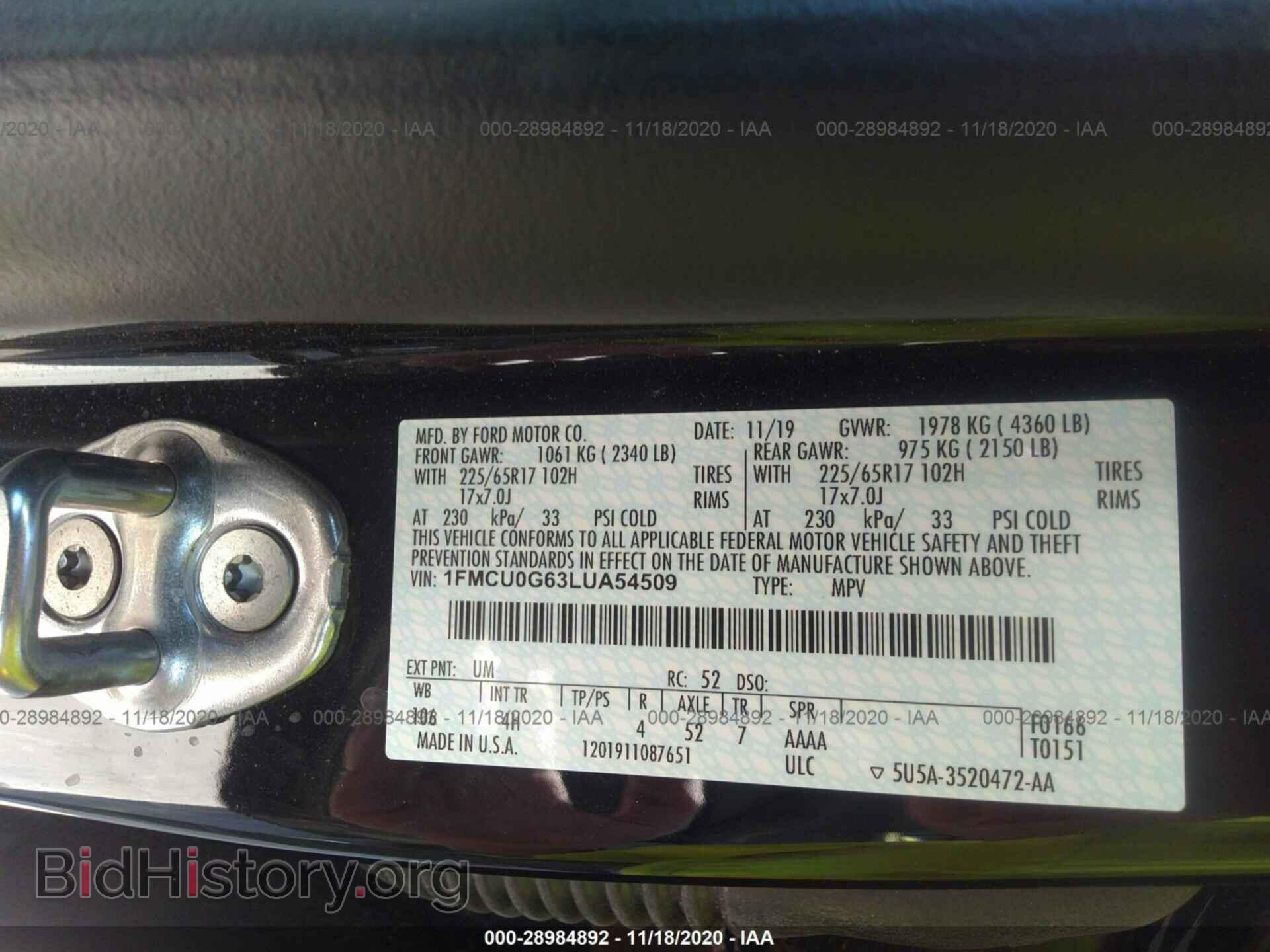 2020 FORD ESCAPE - VIN: 1FMCU0G63LUA54509 - Photo 9