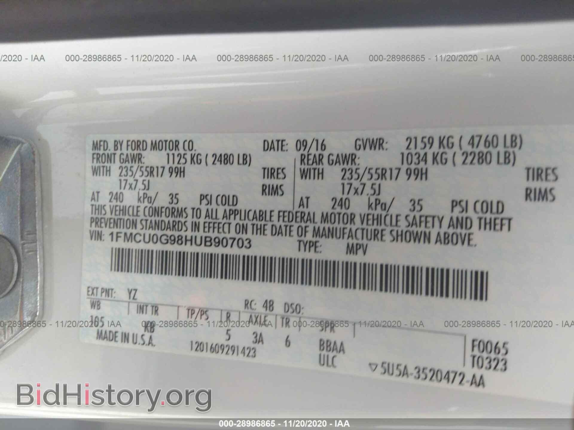2017 FORD ESCAPE - VIN: 1FMCU0G98HUB90703 - Фото 9