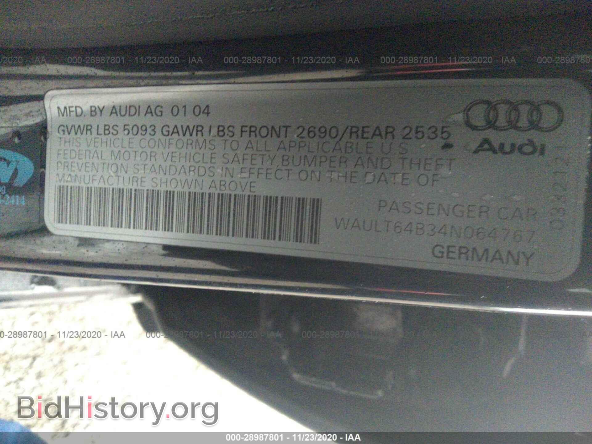 2004 AUDI A6 - VIN: WAULT64B34N064767 - Фото 9