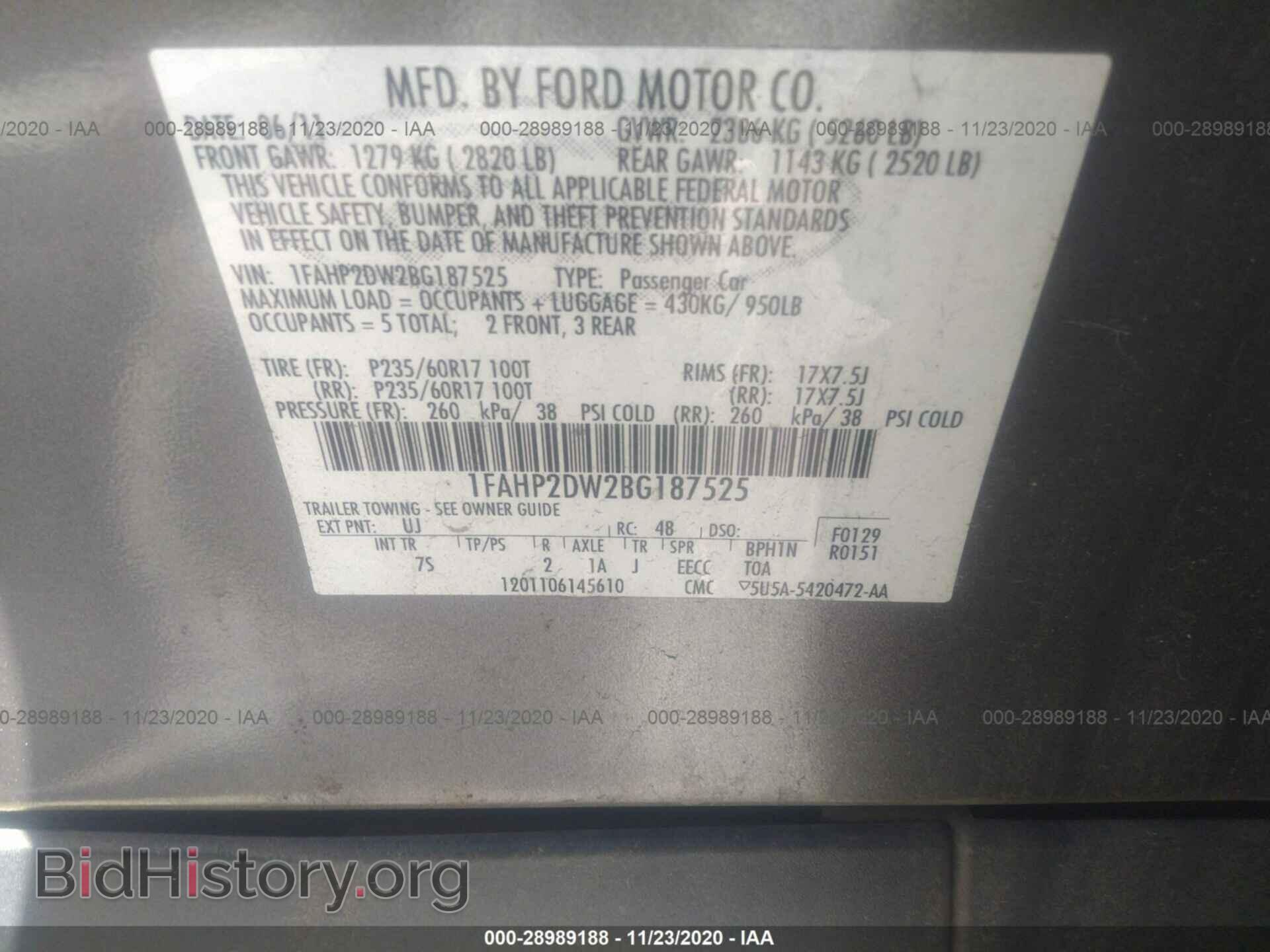 2011 FORD TAURUS - VIN: 1FAHP2DW2BG187525 - Photo 9