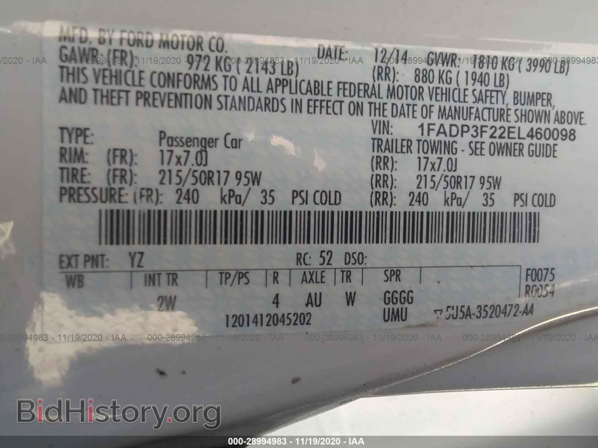 2014 FORD FOCUS - VIN: 1FADP3F22EL460098 - Фото 9