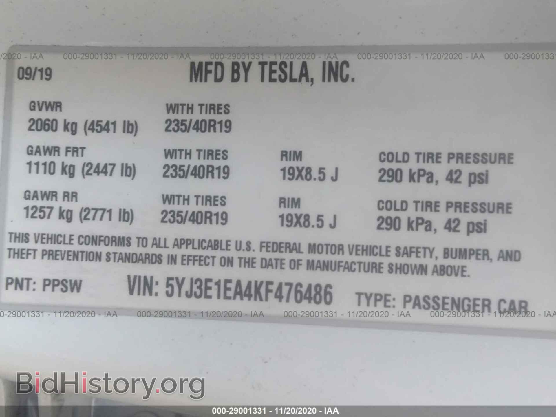 2019 TESLA MODEL 3 - VIN: 5YJ3E1EA4KF476486 - Photo 9