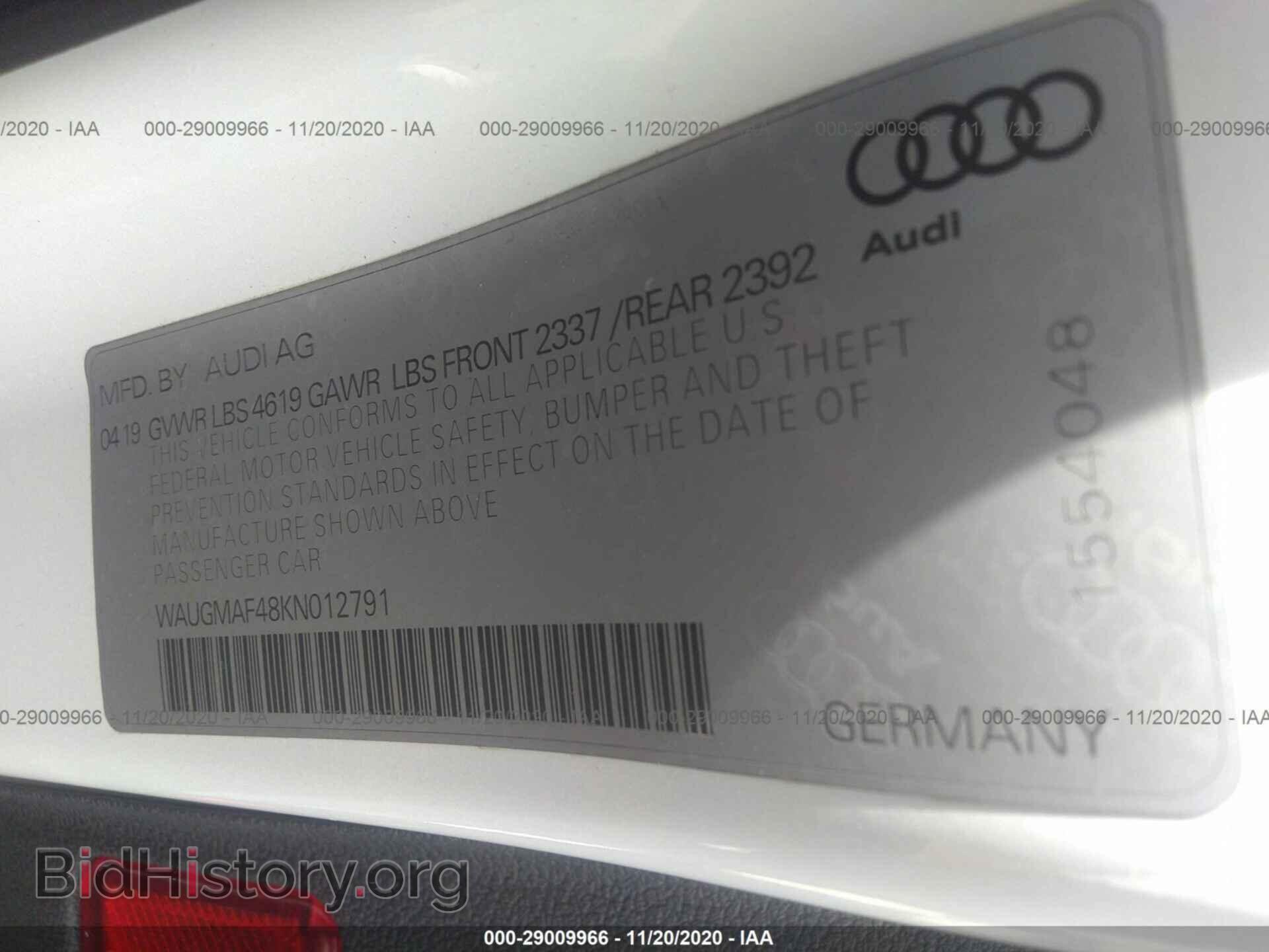 2019 AUDI A4 - VIN: WAUGMAF48KN012791 - Фото 9