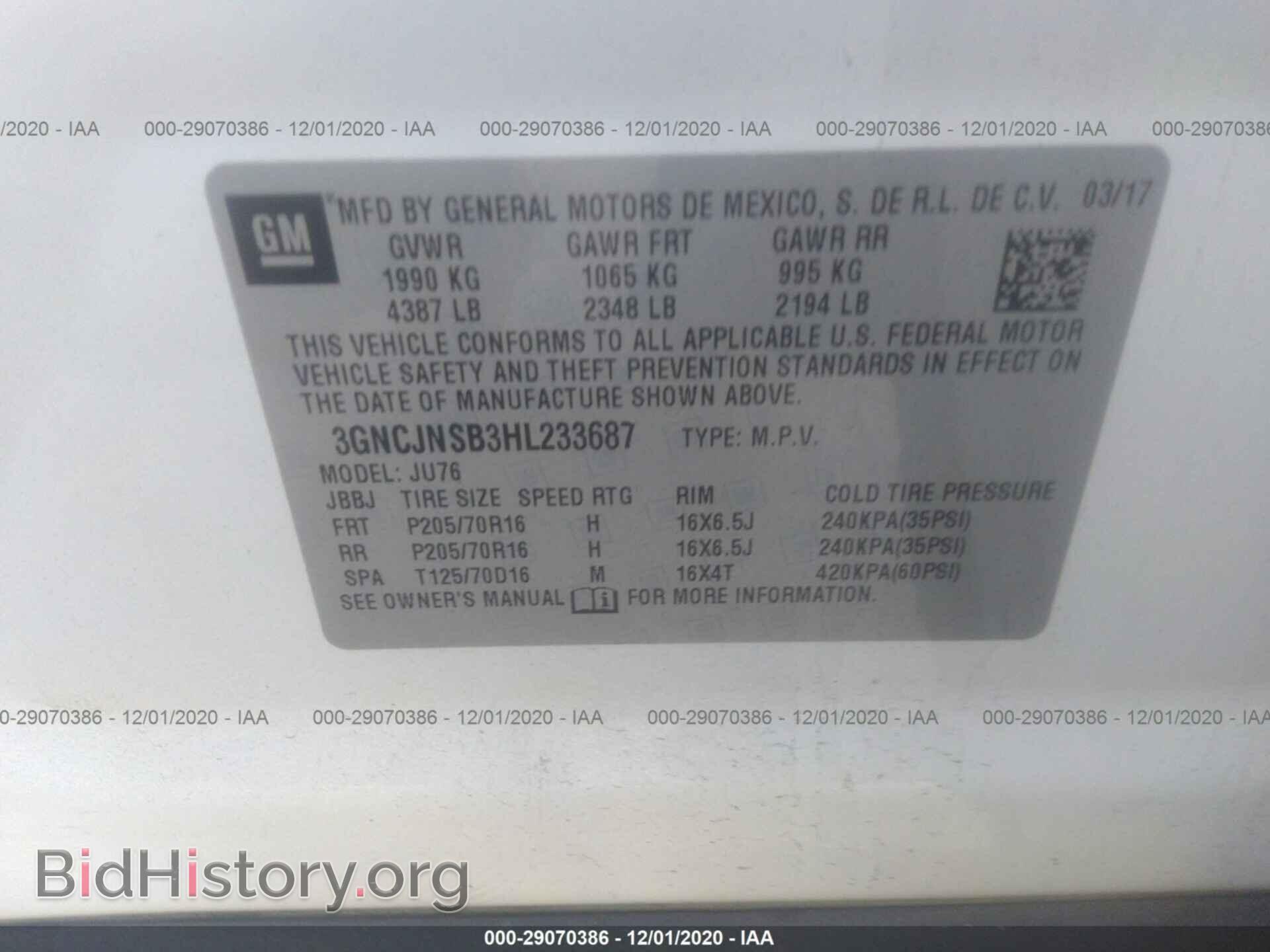 2017 CHEVROLET TRAX - VIN: 3GNCJNSB3HL233687 - Photo 9