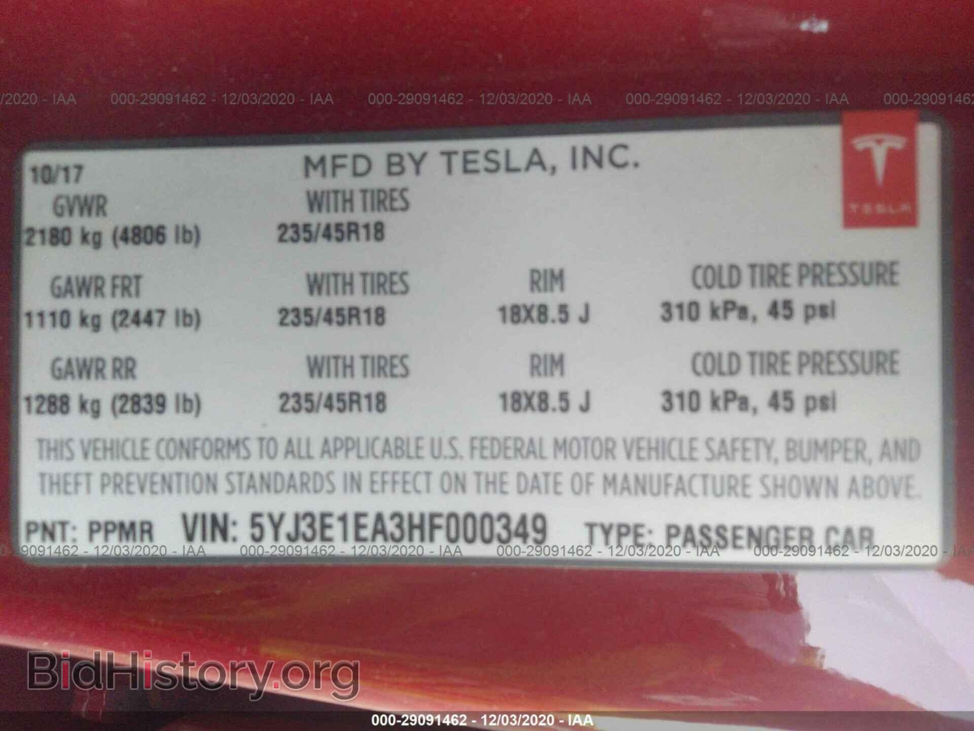 2017 TESLA MODEL 3 - VIN: 5YJ3E1EA3HF000349 - Photo 9