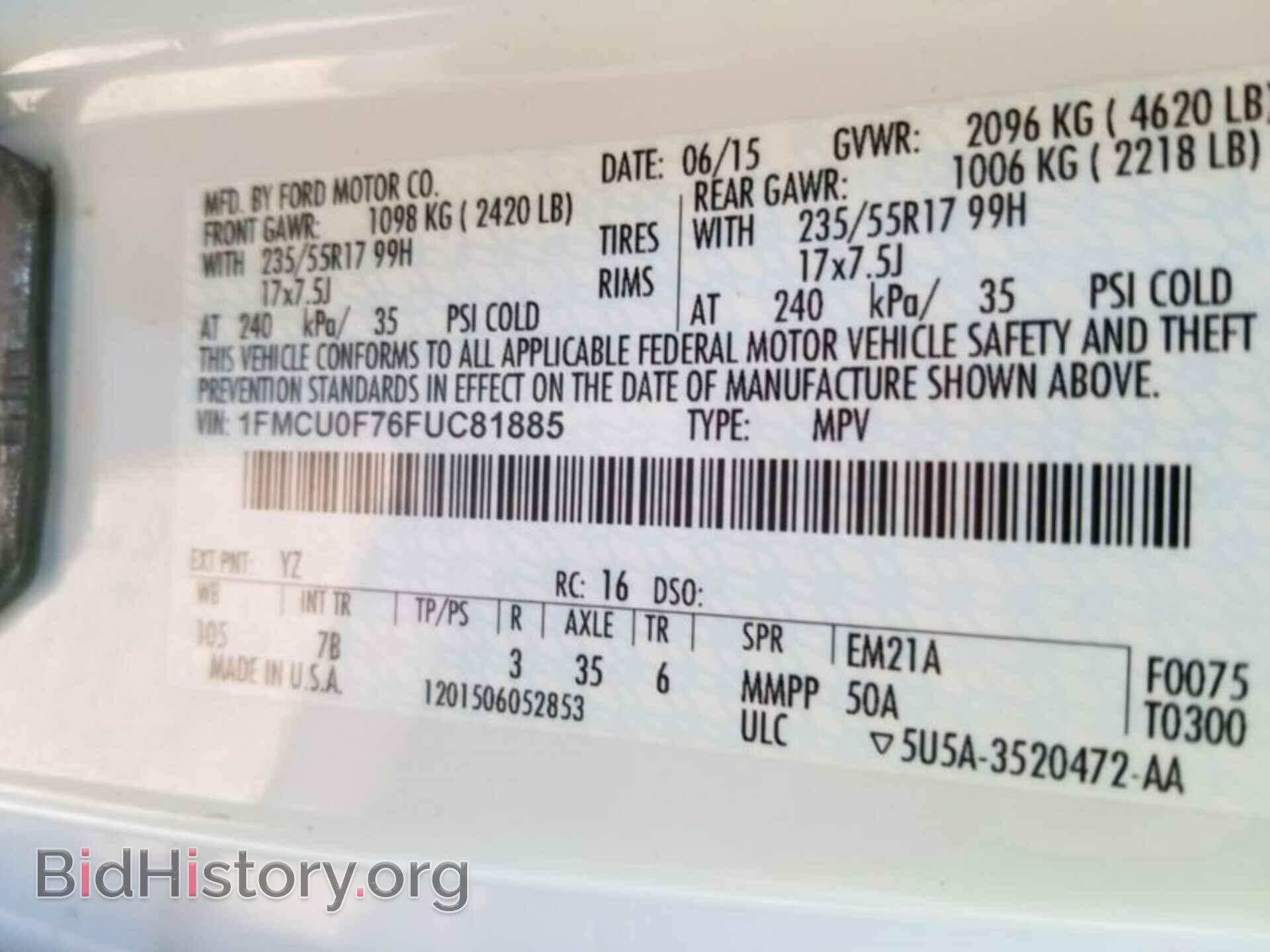 2015 FORD ESCAPE - VIN: 1FMCU0F76FUC81885 - Photo 6