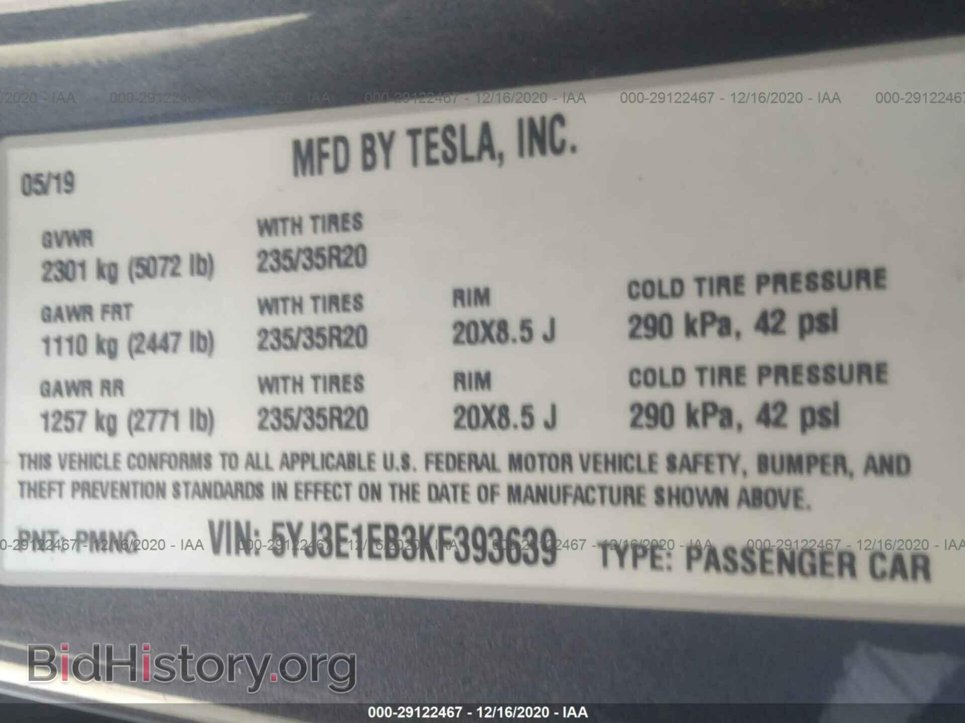2019 TESLA MODEL 3 - VIN: 5YJ3E1EB3KF393639 - Photo 9
