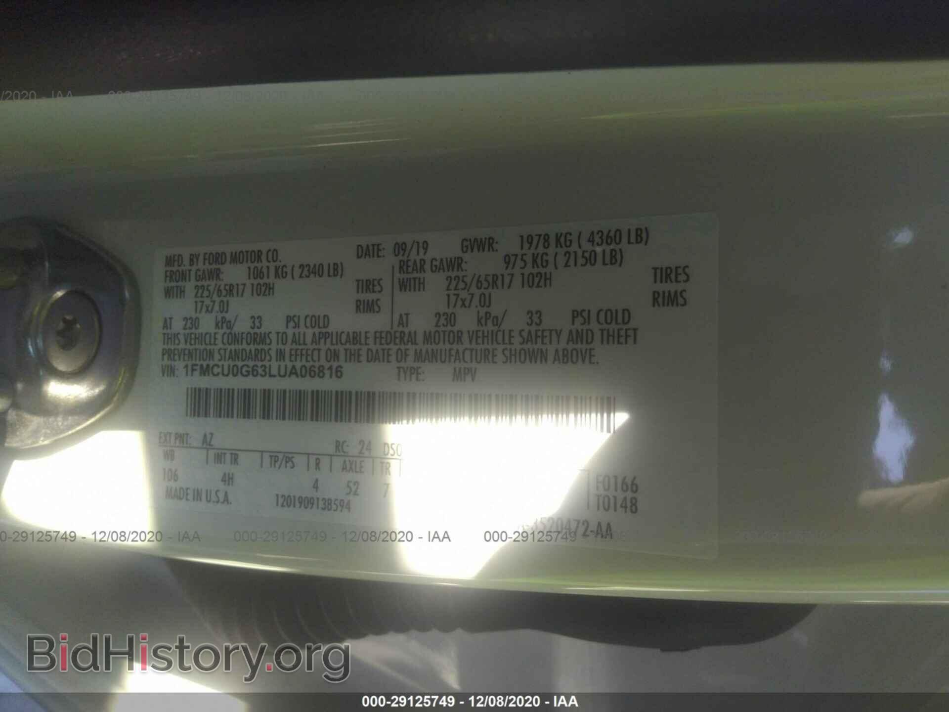 2020 FORD ESCAPE - VIN: 1FMCU0G63LUA06816 - Фото 9