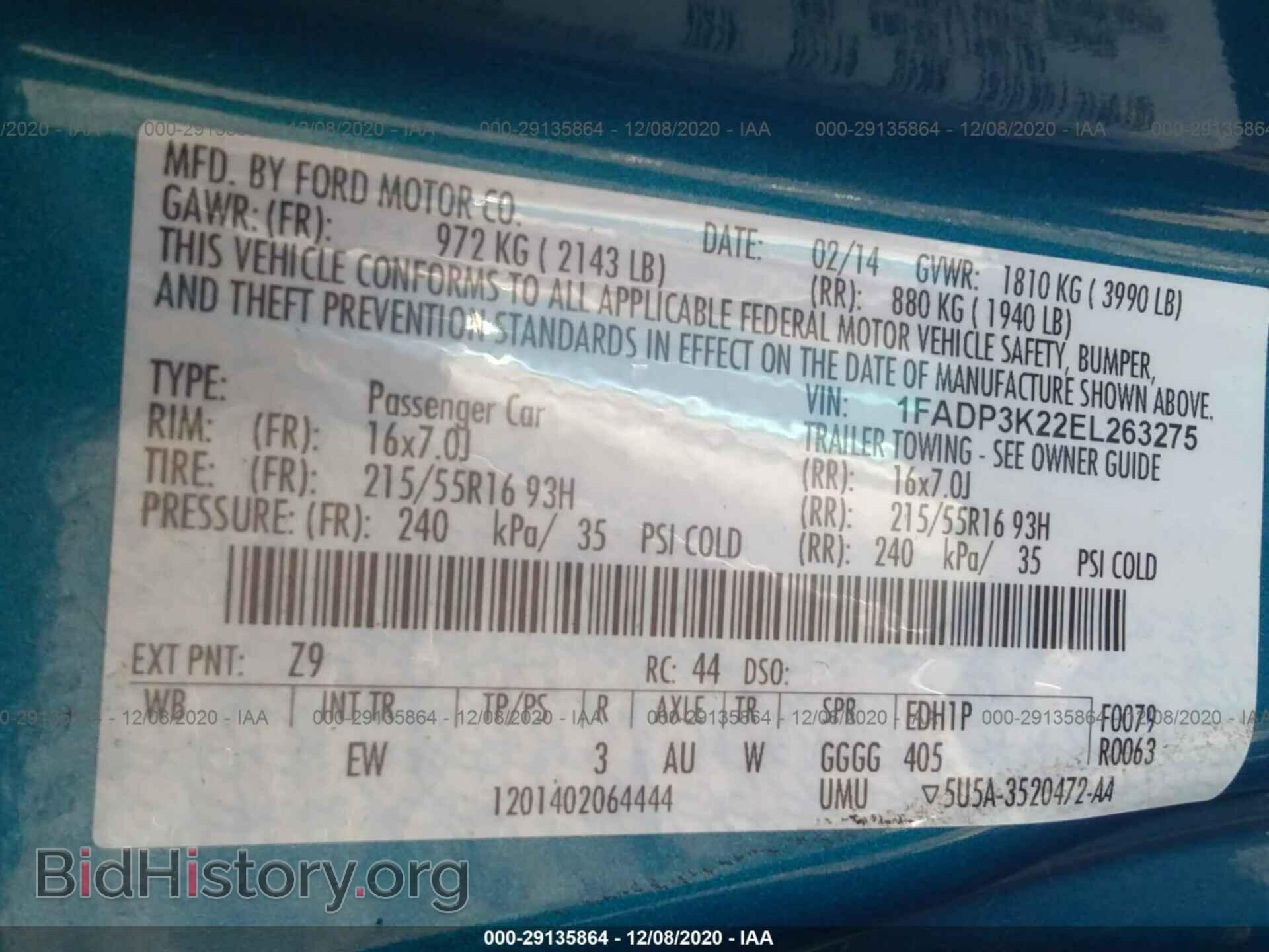 2014 FORD FOCUS - VIN: 1FADP3K22EL263275 - Фото 9