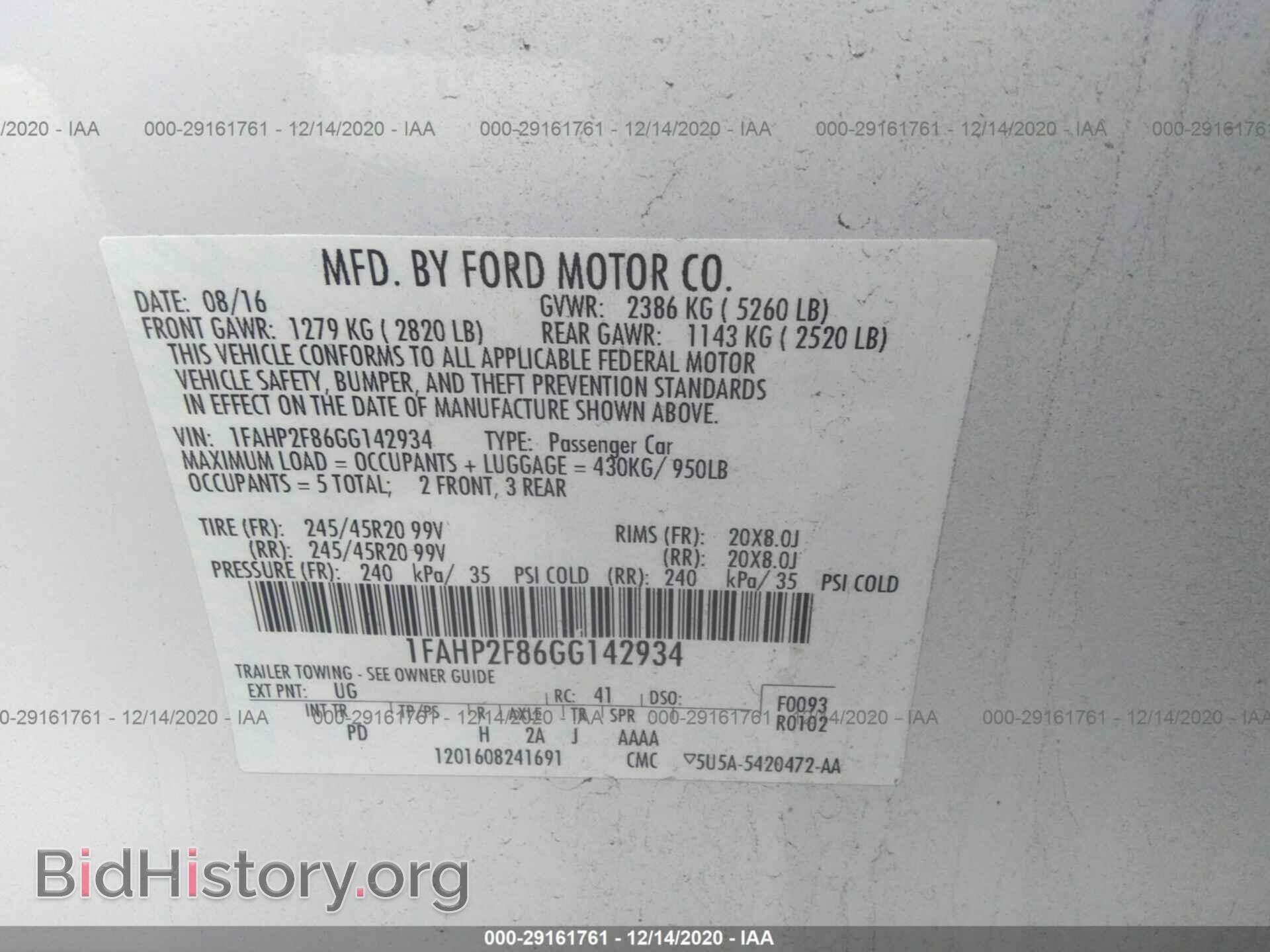 2016 FORD TAURUS - VIN: 1FAHP2F86GG142934 - Photo 9