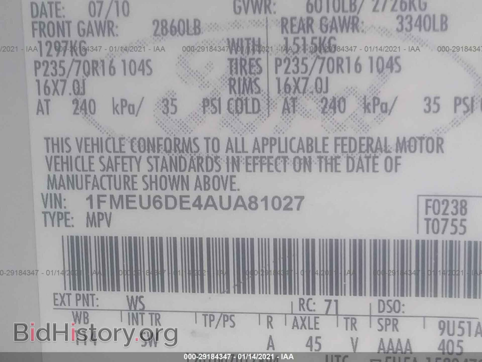 2010 FORD EXPLORER - VIN: 1FMEU6DE4AUA81027 - Фото 9