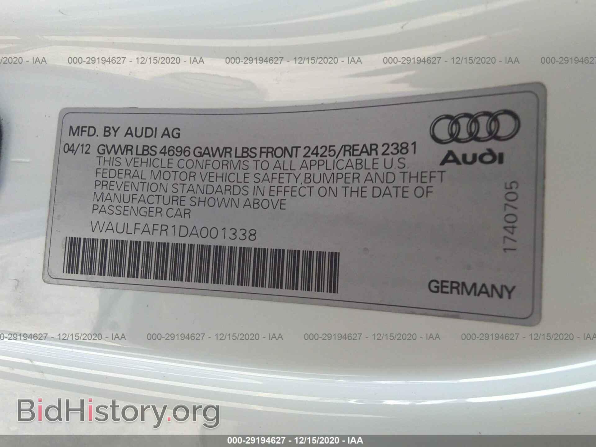 2013 AUDI A5 - VIN: WAULFAFR1DA001338 - Фото 9