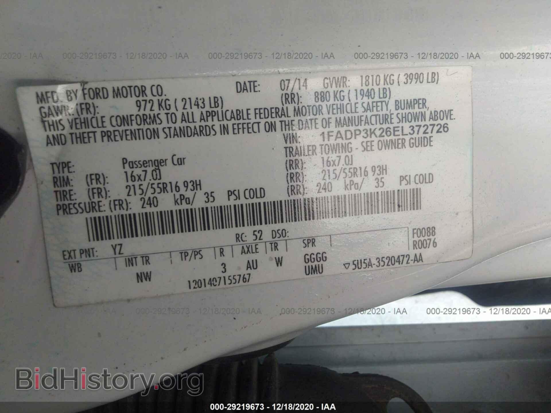 2014 FORD FOCUS - VIN: 1FADP3K26EL372726 - Фото 9