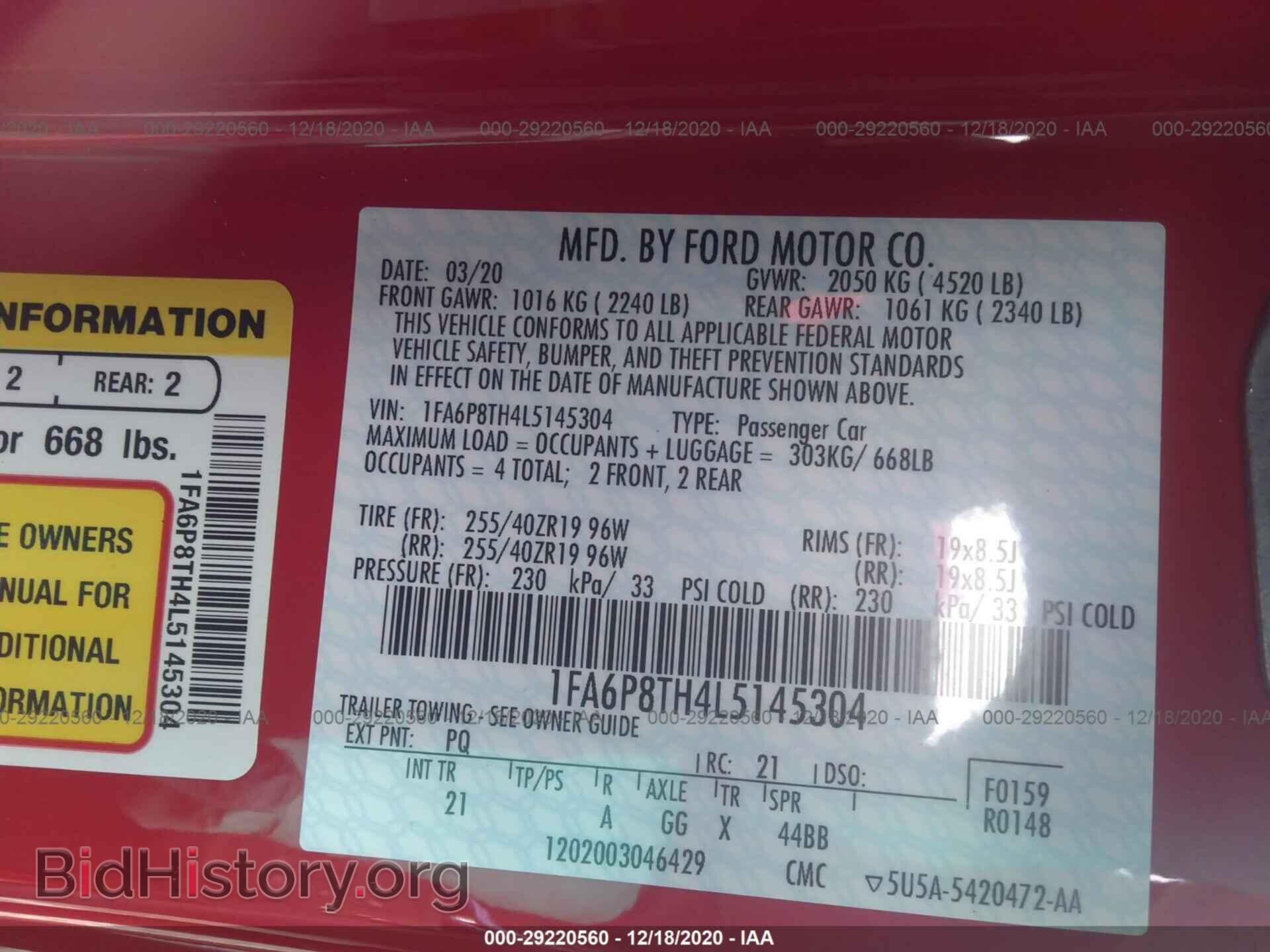 2020 FORD MUSTANG - VIN: 1FA6P8TH4L5145304 - Фото 9