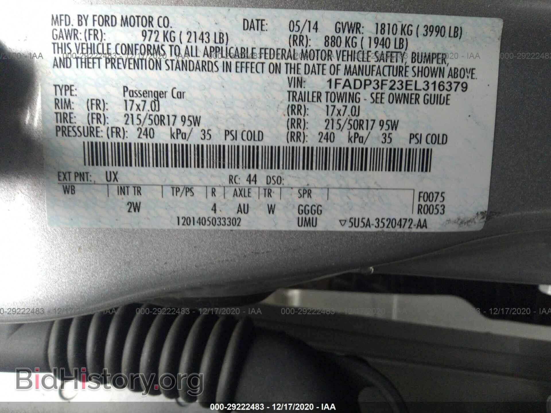 2014 FORD FOCUS - VIN: 1FADP3F23EL316379 - Фото 9