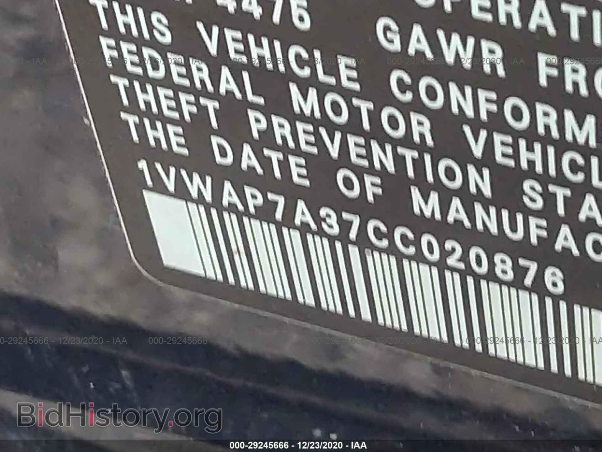 2012 VOLKSWAGEN PASSAT - VIN: 1VWAP7A37CC020876 - Фото 9