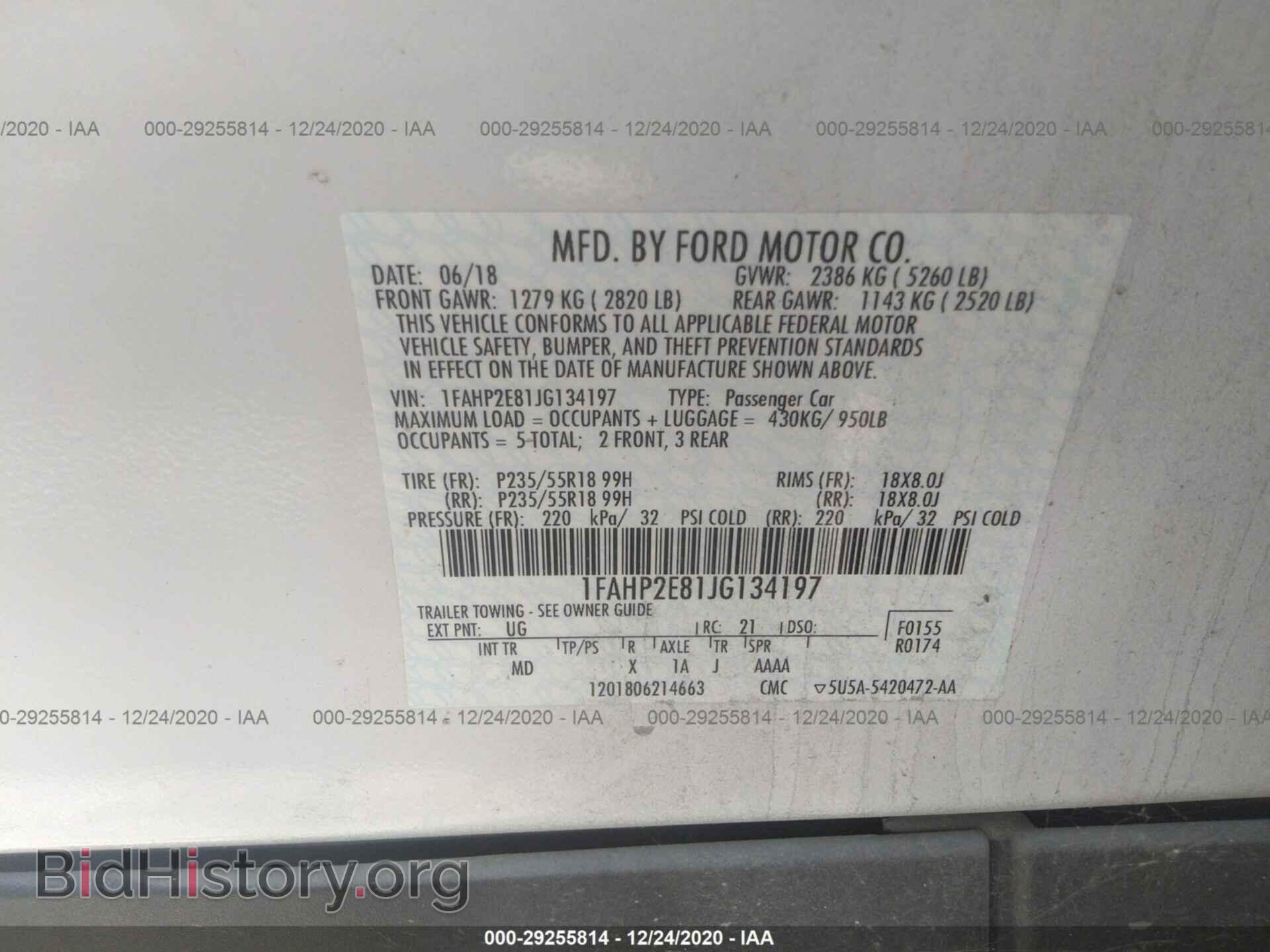2018 FORD TAURUS - VIN: 1FAHP2E81JG134197 - Photo 9