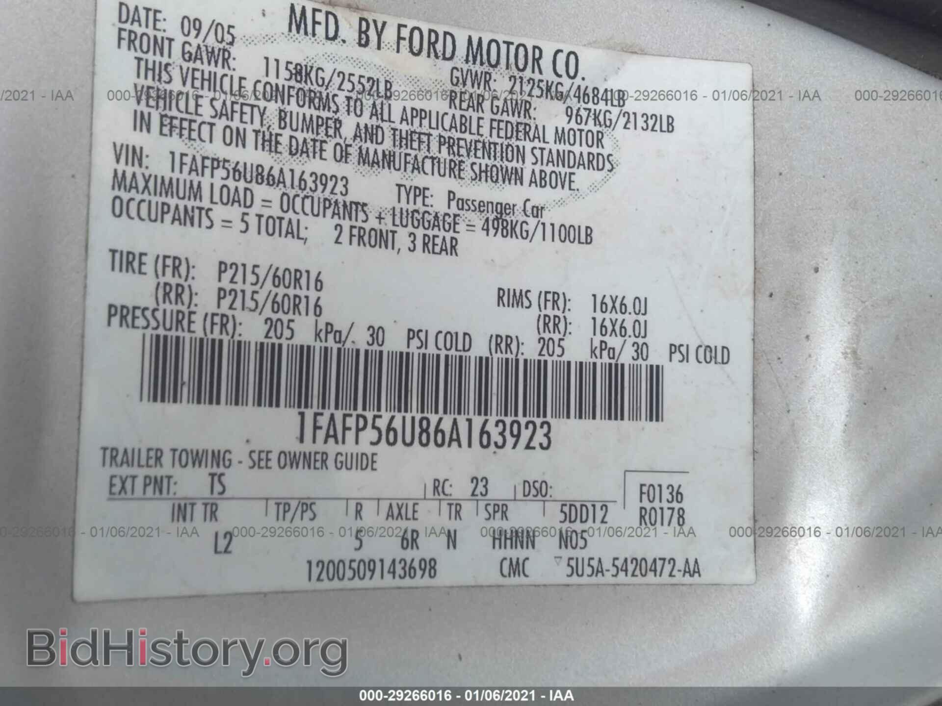 2006 FORD TAURUS - VIN: 1FAFP56U86A163923 - Фото 9