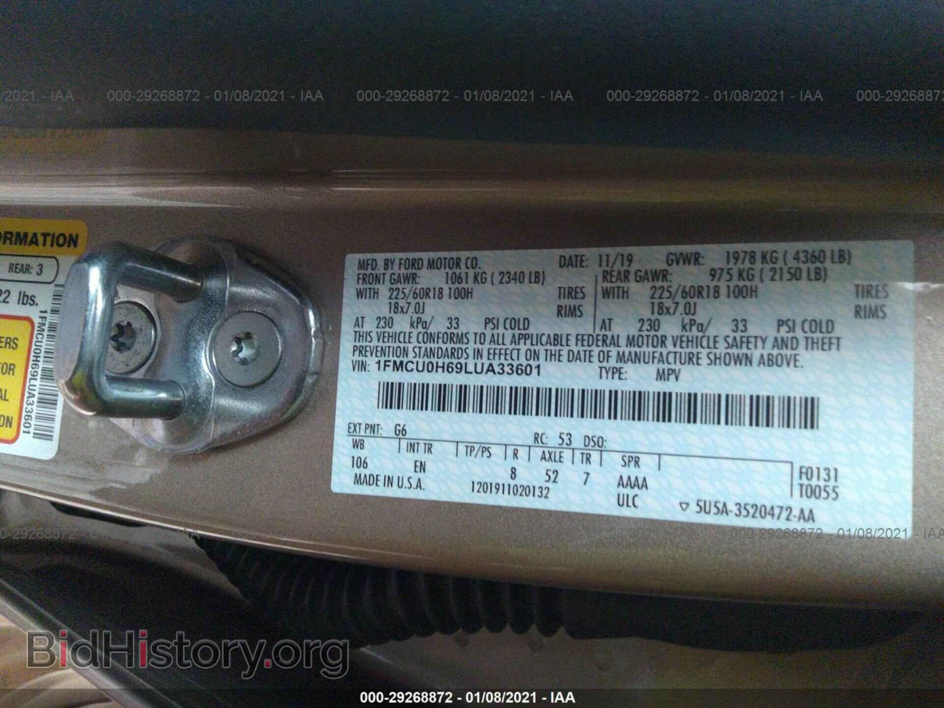 2020 FORD ESCAPE - VIN: 1FMCU0H69LUA33601 - Фото 9