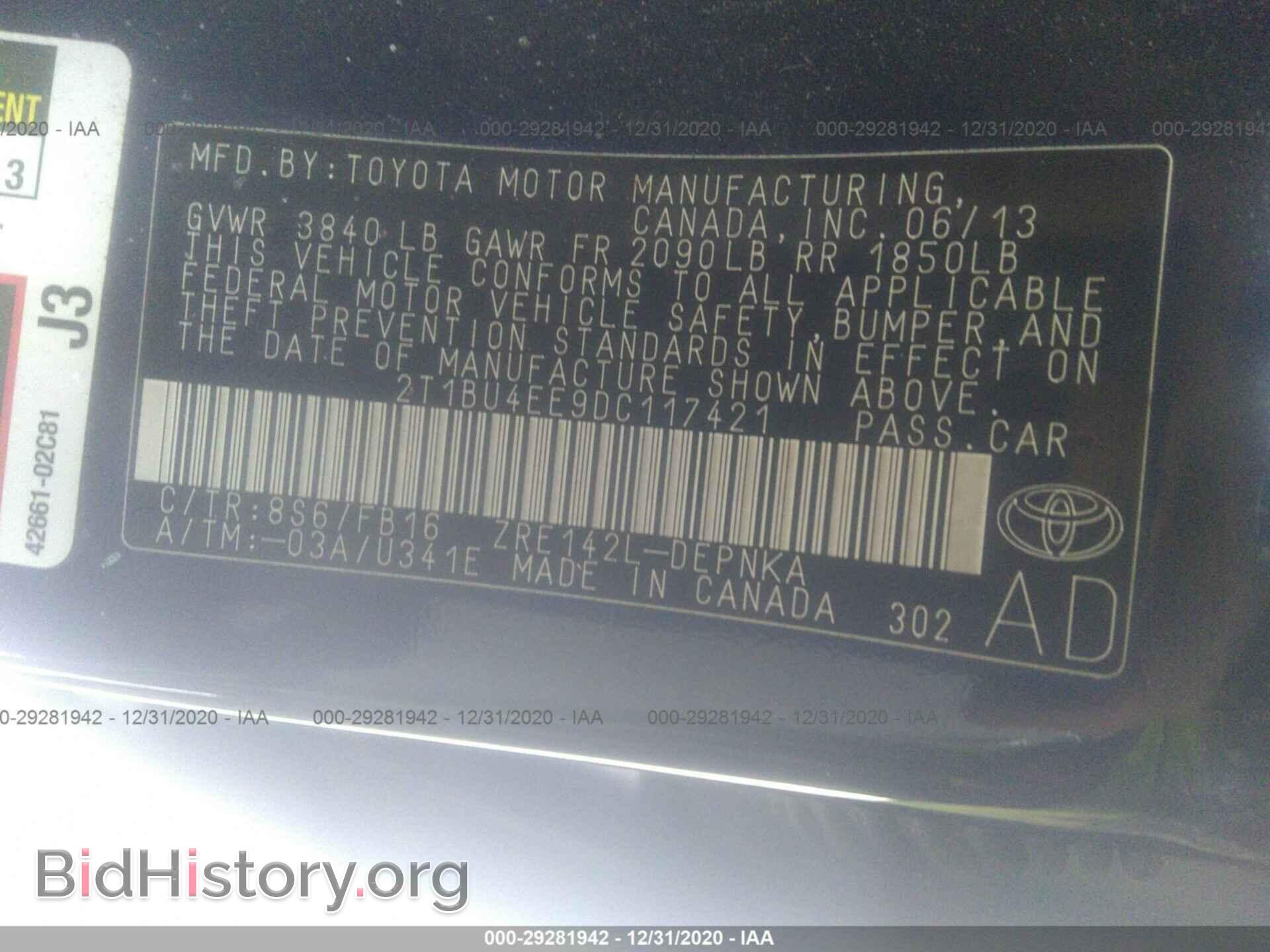 2013 TOYOTA COROLLA - VIN: 2T1BU4EE9DC117421 - Фото 9