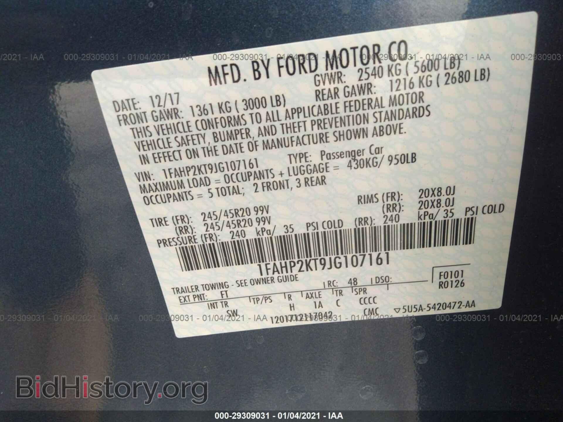 2018 FORD TAURUS - VIN: 1FAHP2KT9JG107161 - Фото 9