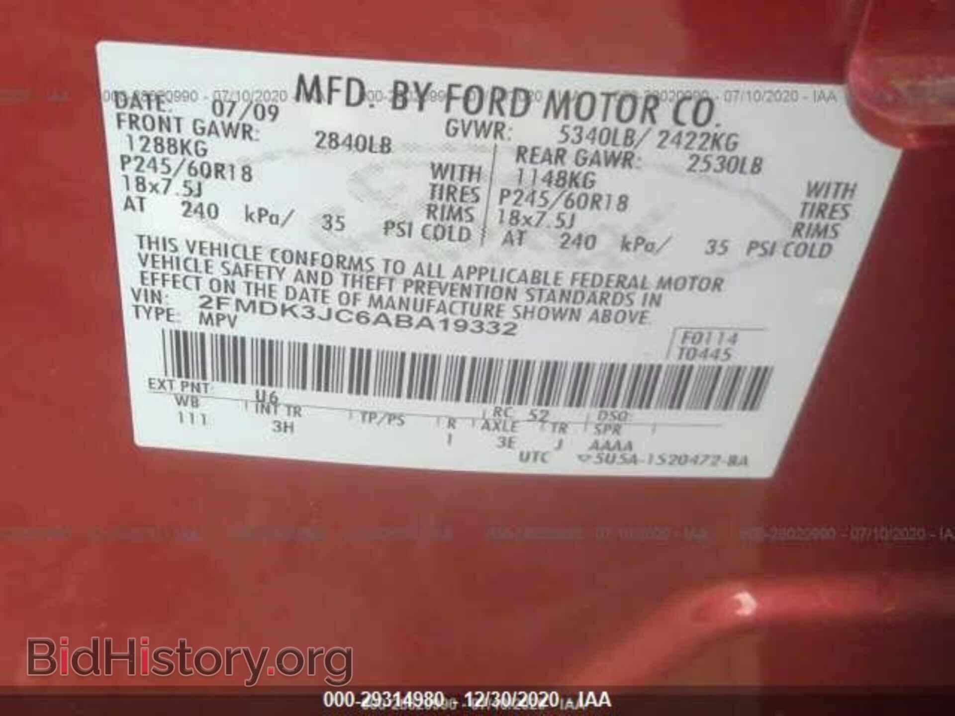 2010 FORD EDGE - VIN: 2FMDK3JC6ABA19332 - Фото 9