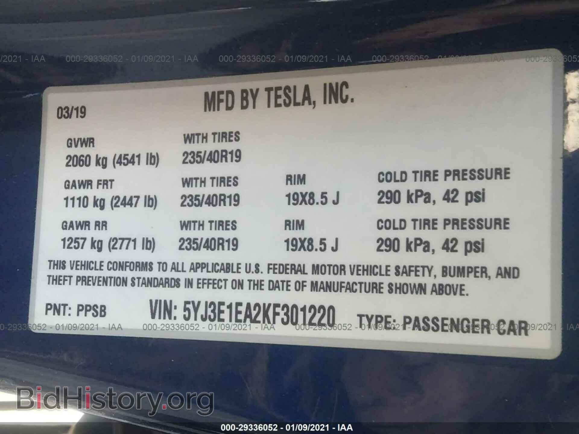 2019 TESLA MODEL 3 - VIN: 5YJ3E1EA2KF301220 - Photo 9