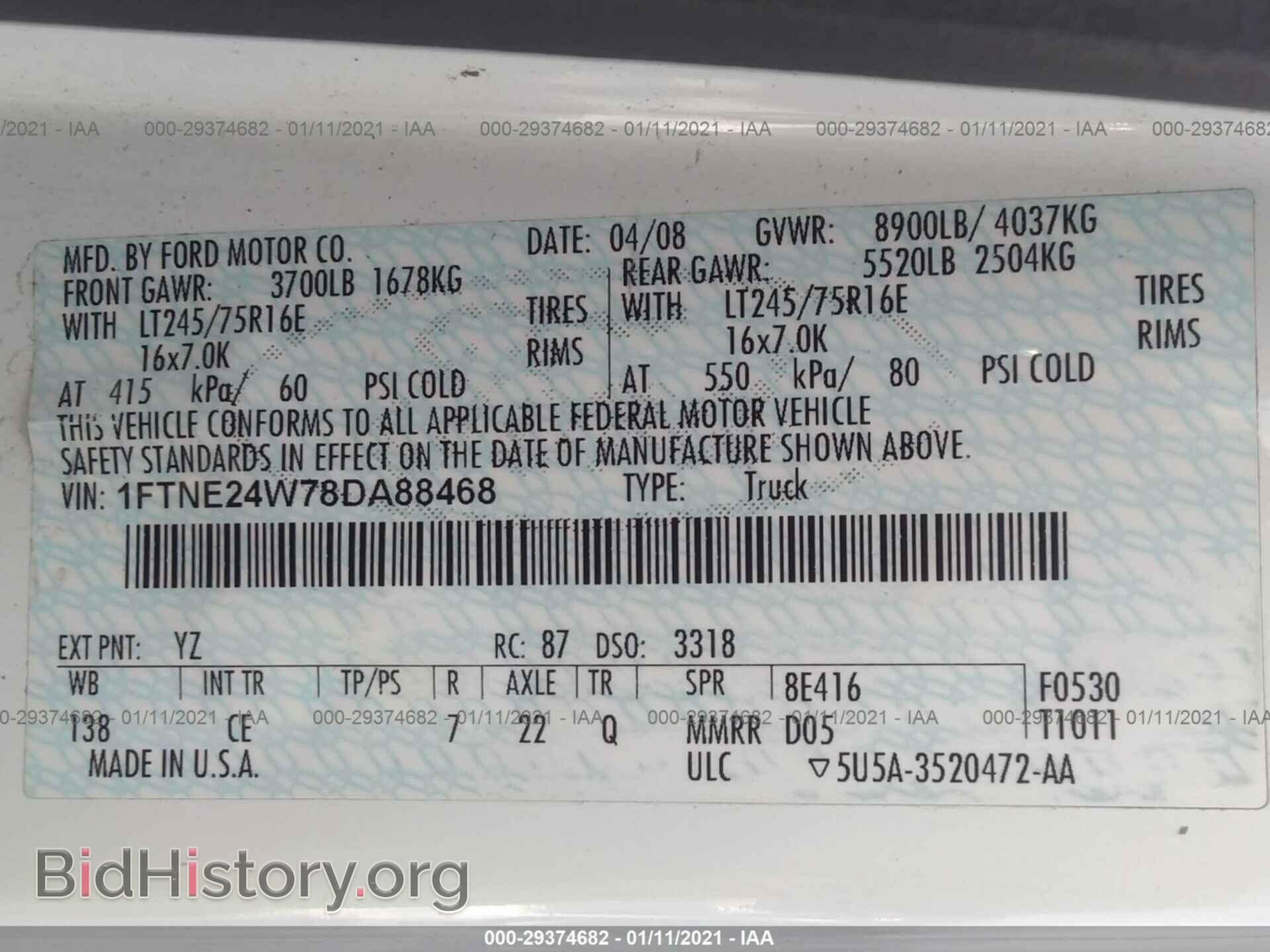 2008 FORD ECONOLINE CARGO VAN - VIN: 1FTNE24W78DA88468 - Фото 9