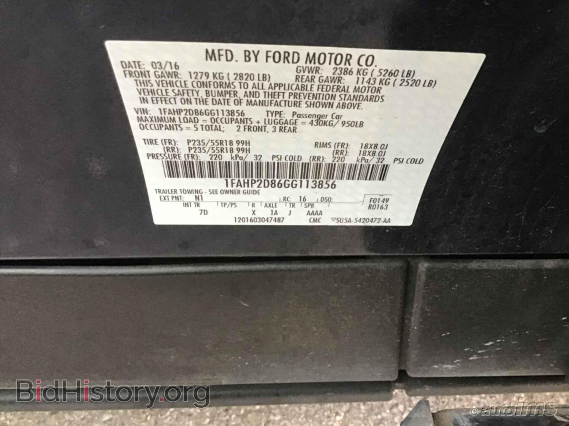 2016 FORD TAURUS - VIN: 1FAHP2D86GG113856 - Фото 6