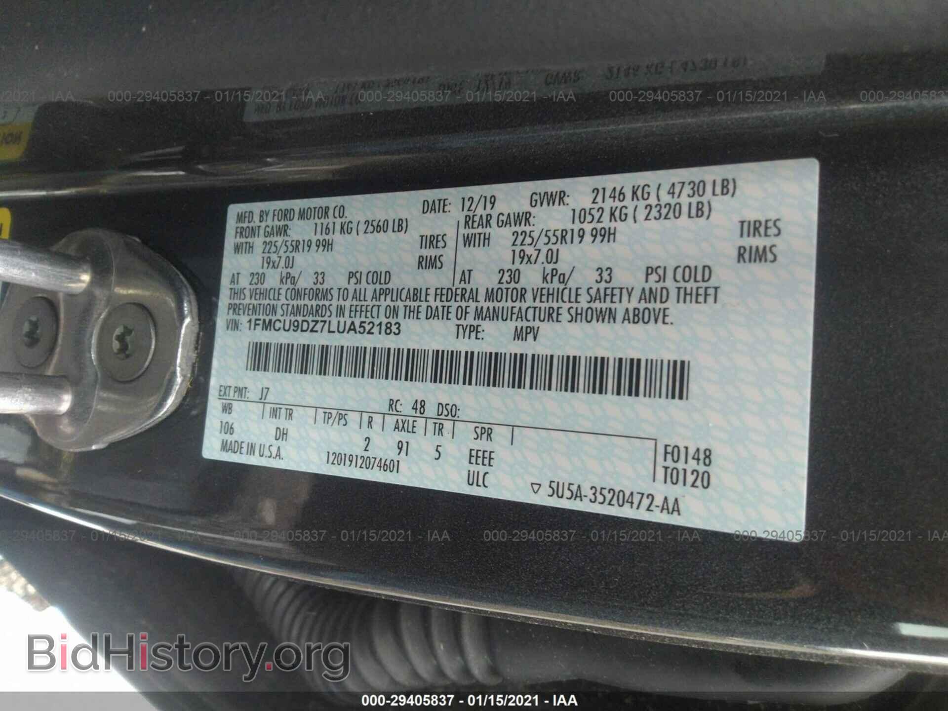2020 FORD ESCAPE - VIN: 1FMCU9DZ7LUA52183 - Фото 9