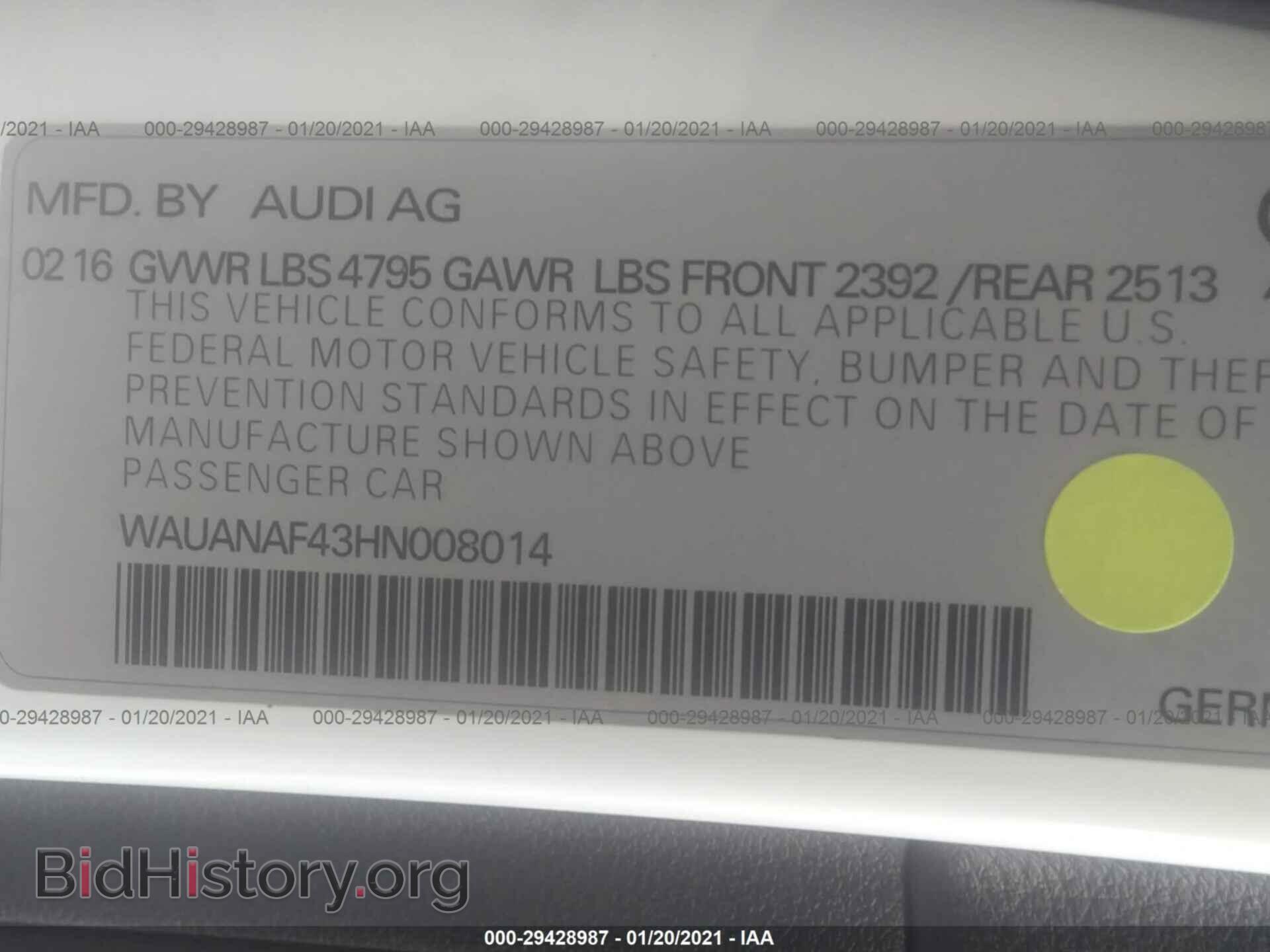2017 AUDI A4 - VIN: WAUANAF43HN008014 - Фото 9