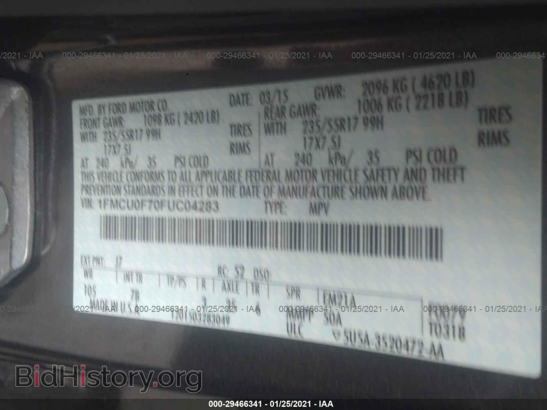 2015 FORD ESCAPE - VIN: 1FMCU0F70FUC04283 - Фото 9