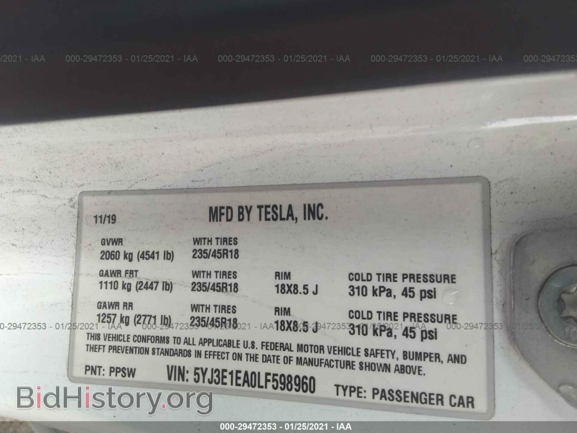 2020 TESLA MODEL 3 - VIN: 5YJ3E1EA0LF598960 - Фото 9