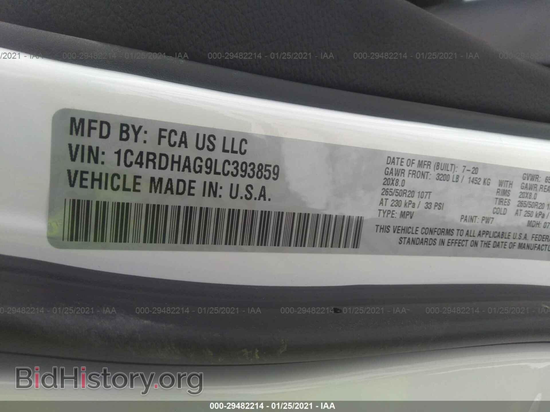 2020 DODGE DURANGO - VIN: 1C4RDHAG9LC393859 - Фото 9