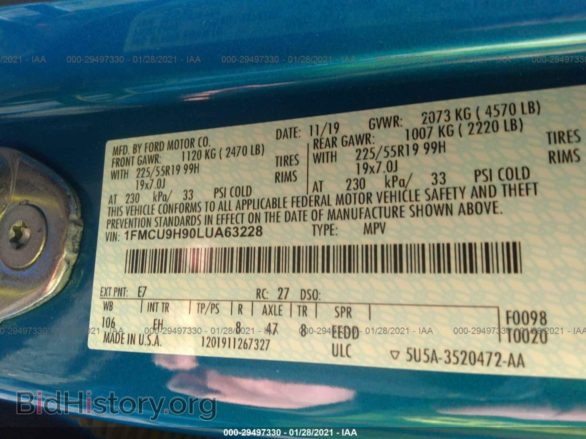 2020 FORD ESCAPE - VIN: 1FMCU9H90LUA63228 - Фото 9