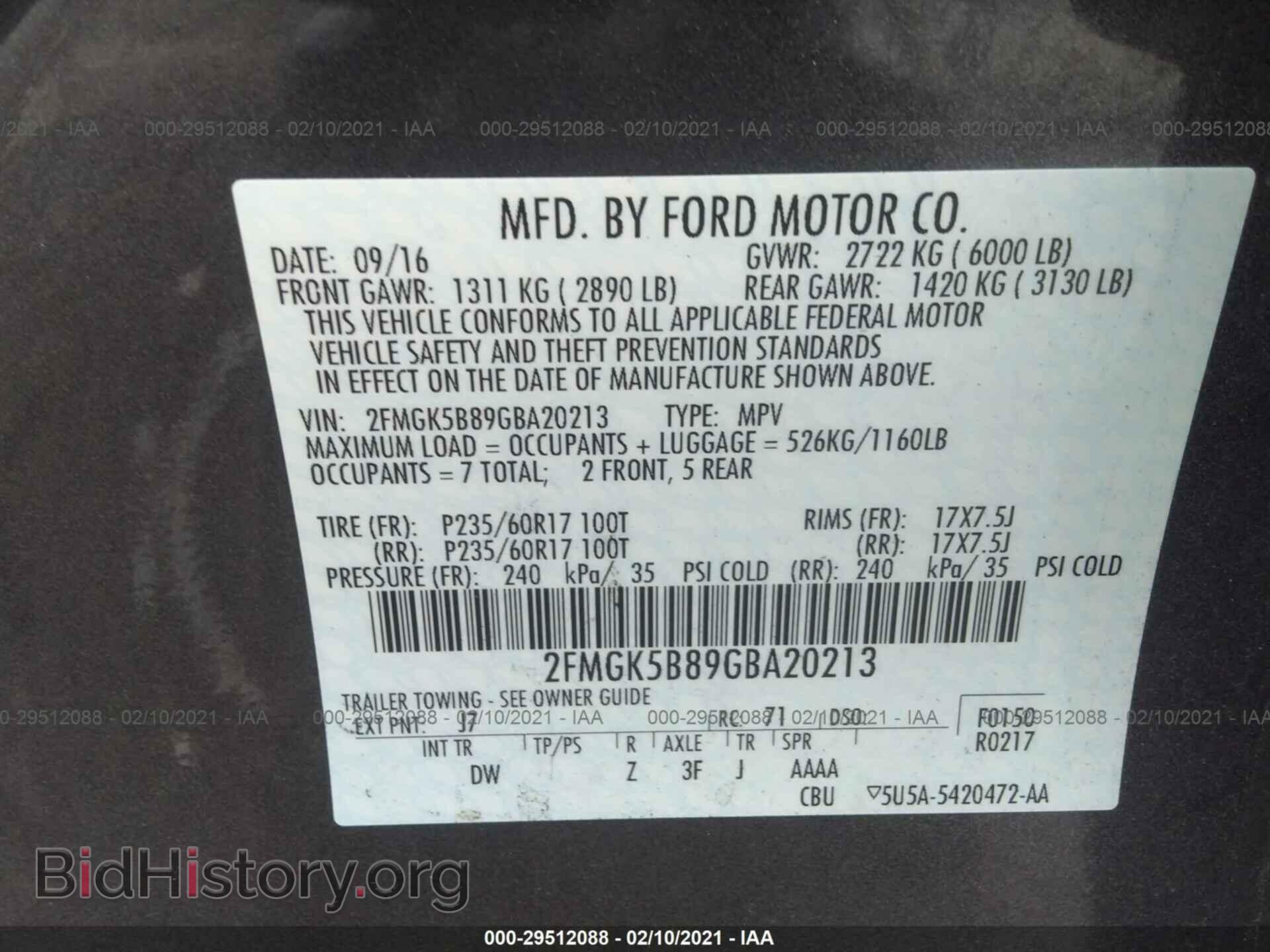 2016 FORD FLEX - VIN: 2FMGK5B89GBA20213 - Фото 9
