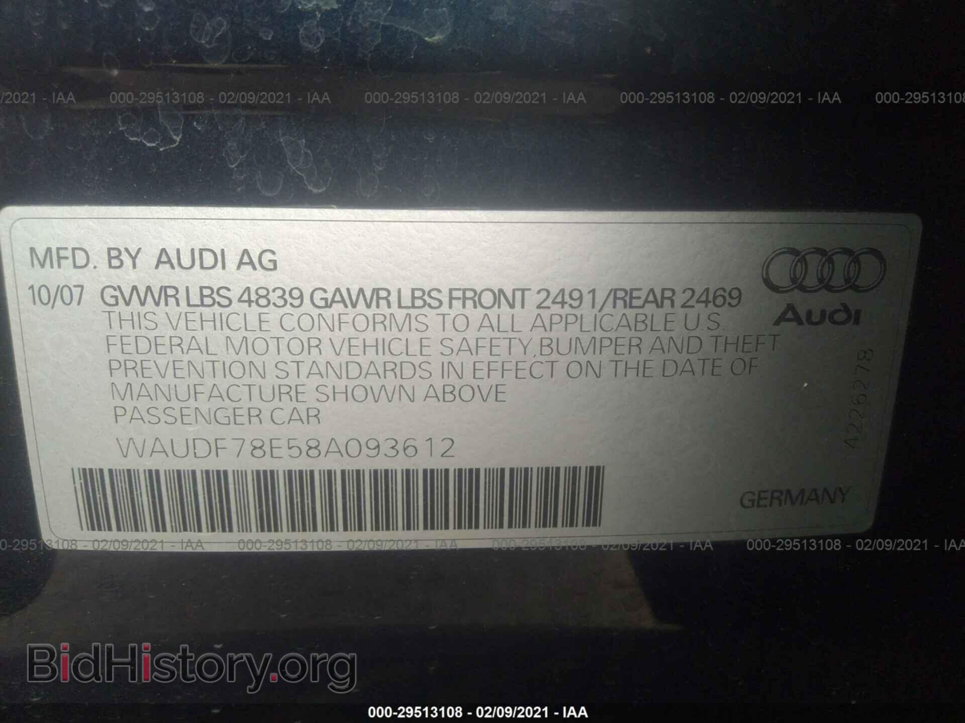 2008 AUDI A4 - VIN: WAUDF78E58A093612 - Фото 9