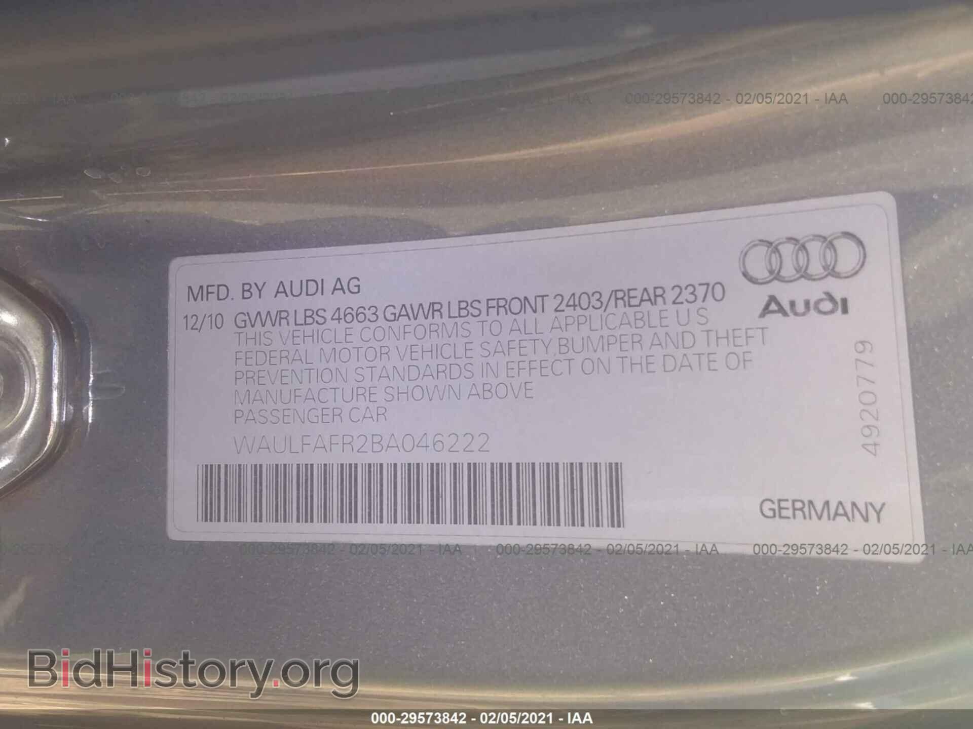 2011 AUDI A5 - VIN: WAULFAFR2BA046222 - Фото 9