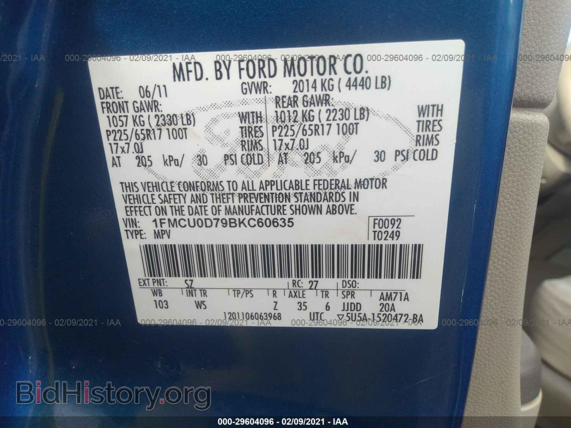2011 FORD ESCAPE - VIN: 1FMCU0D79BKC60635 - Фото 9