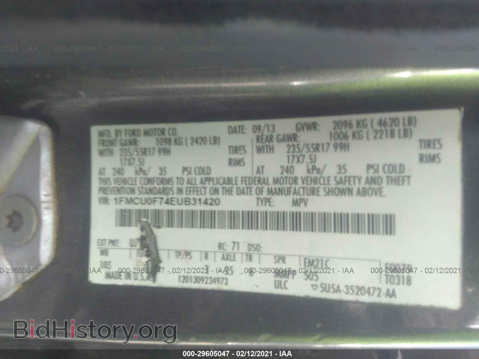 2014 FORD ESCAPE - VIN: 1FMCU0F74EUB31420 - Фото 9