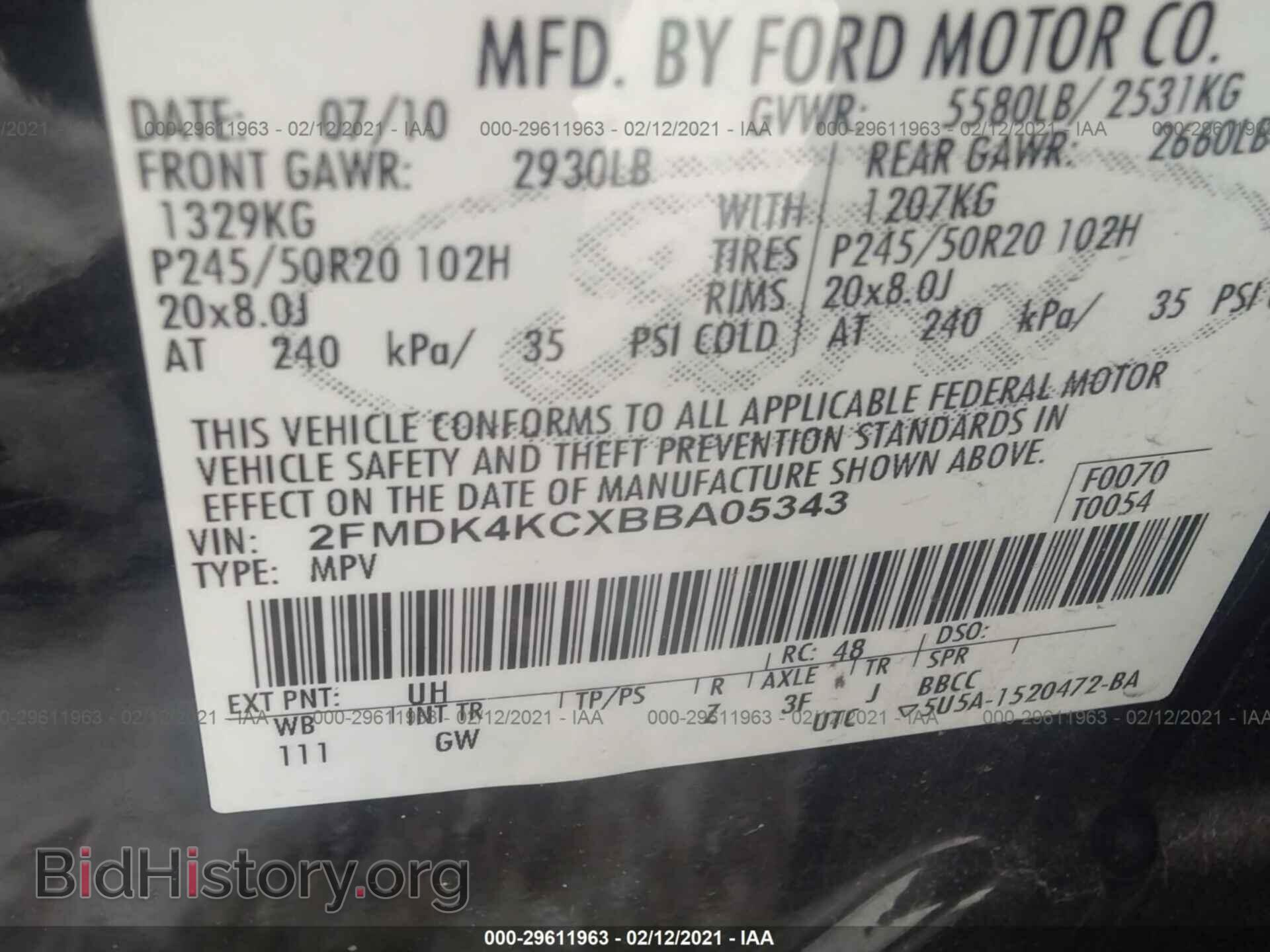 2011 FORD EDGE - VIN: 2FMDK4KCXBBA05343 - Фото 9