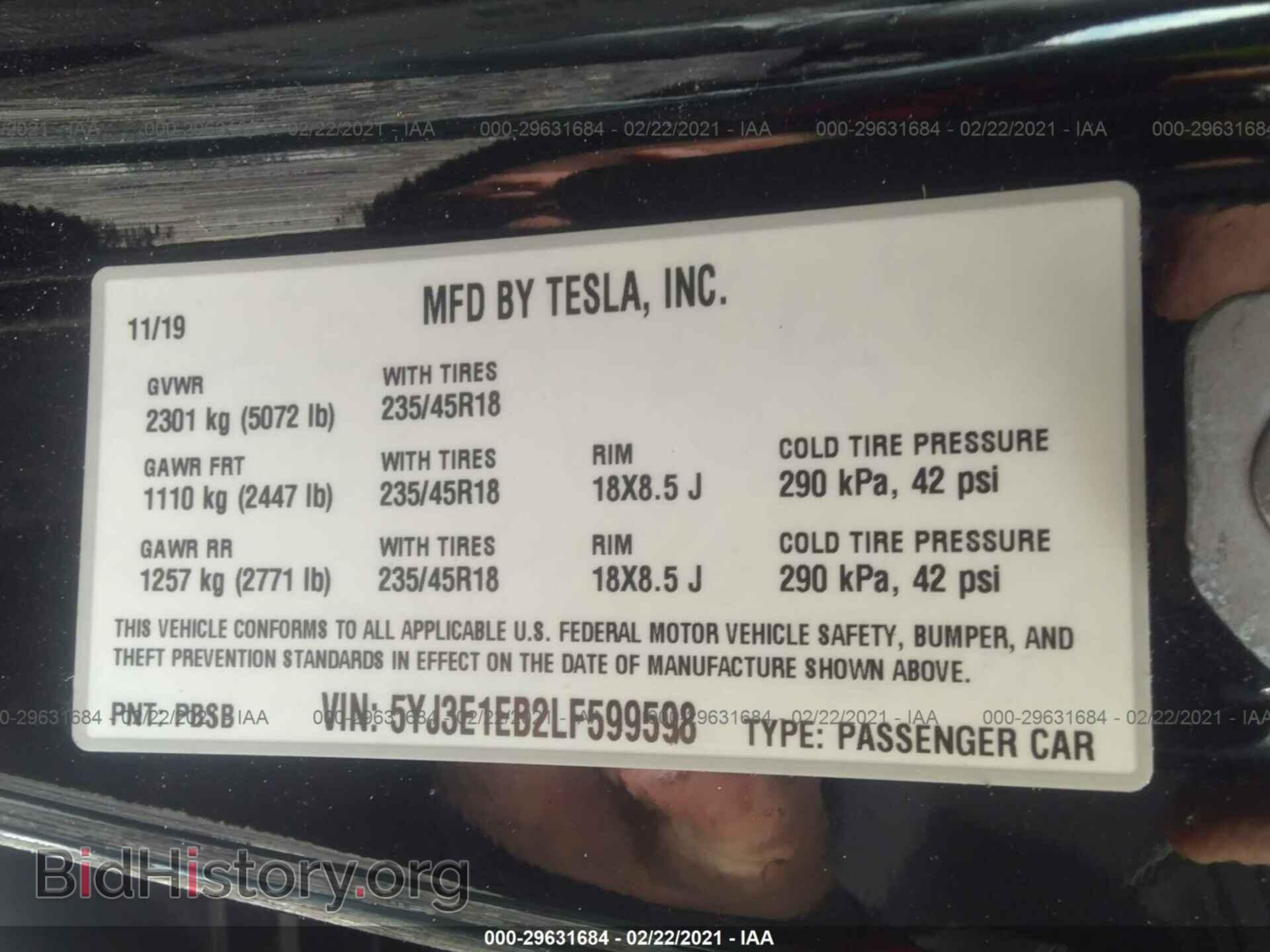 2020 TESLA MODEL 3 - VIN: 5YJ3E1EB2LF599598 - Фото 9