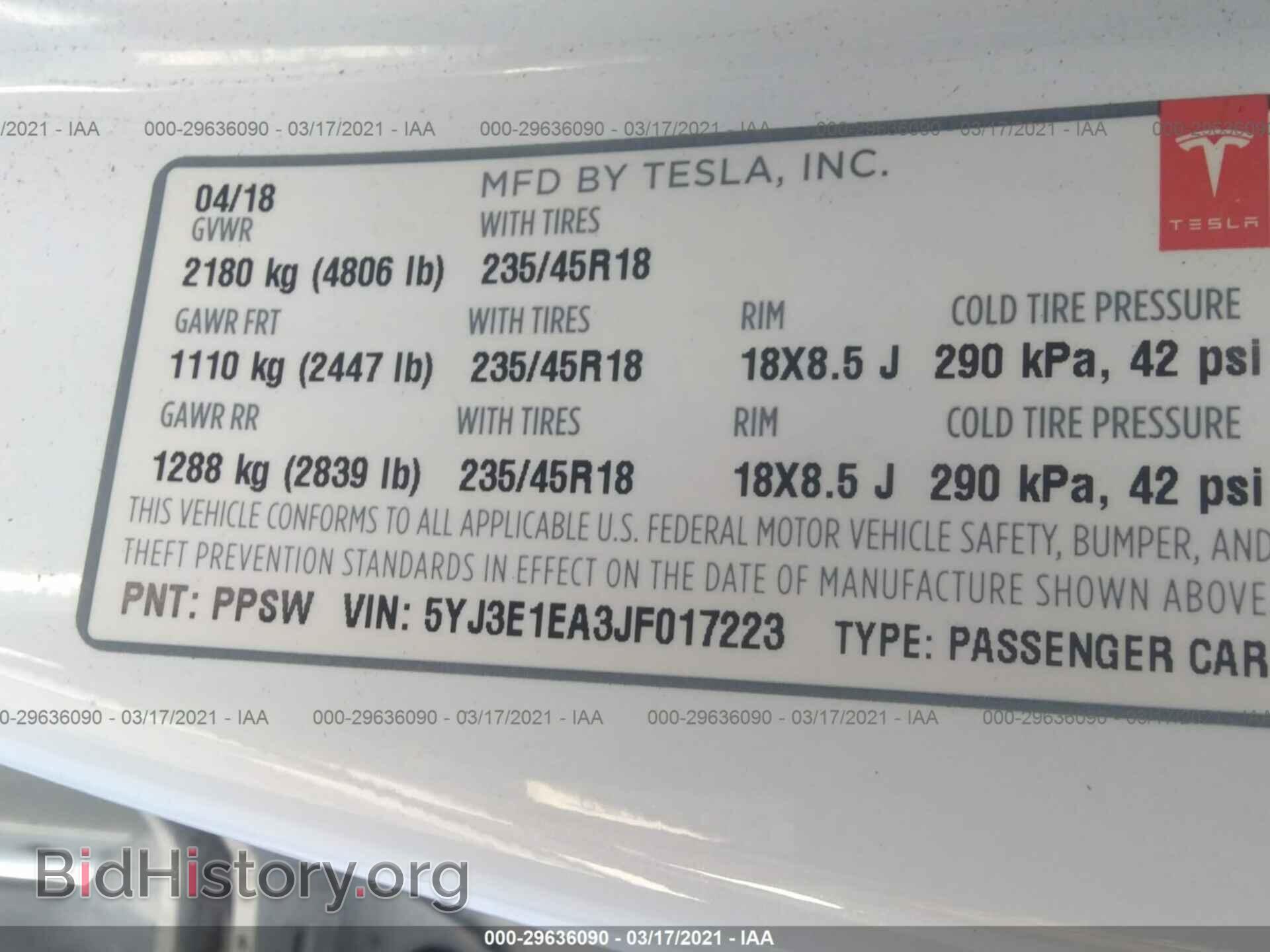 2018 TESLA MODEL 3 - VIN: 5YJ3E1EA3JF017223 - Photo 9