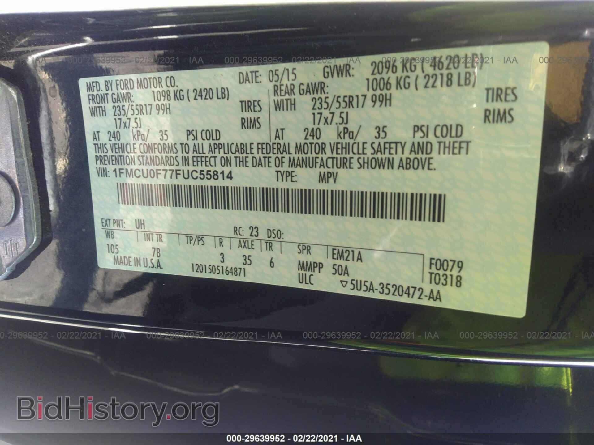 2015 FORD ESCAPE - VIN: 1FMCU0F77FUC55814 - Фото 9