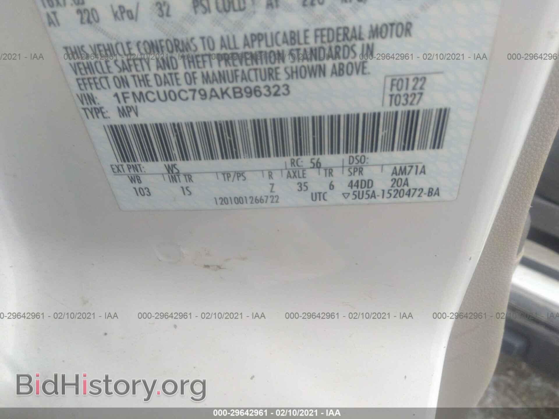 2010 FORD ESCAPE - VIN: 1FMCU0C79AKB96323 - Фото 9