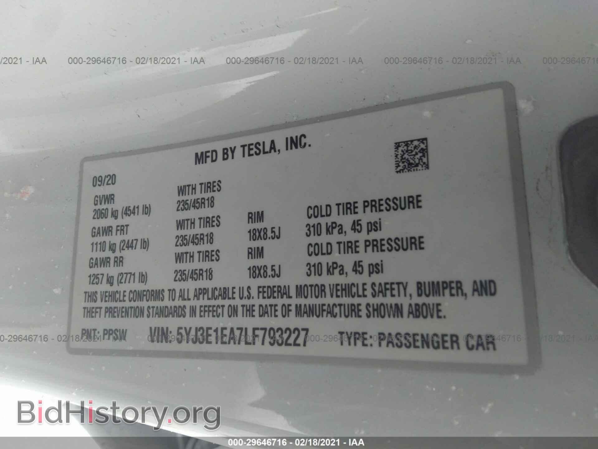 2020 TESLA MODEL 3 - VIN: 5YJ3E1EA7LF793227 - Фото 9