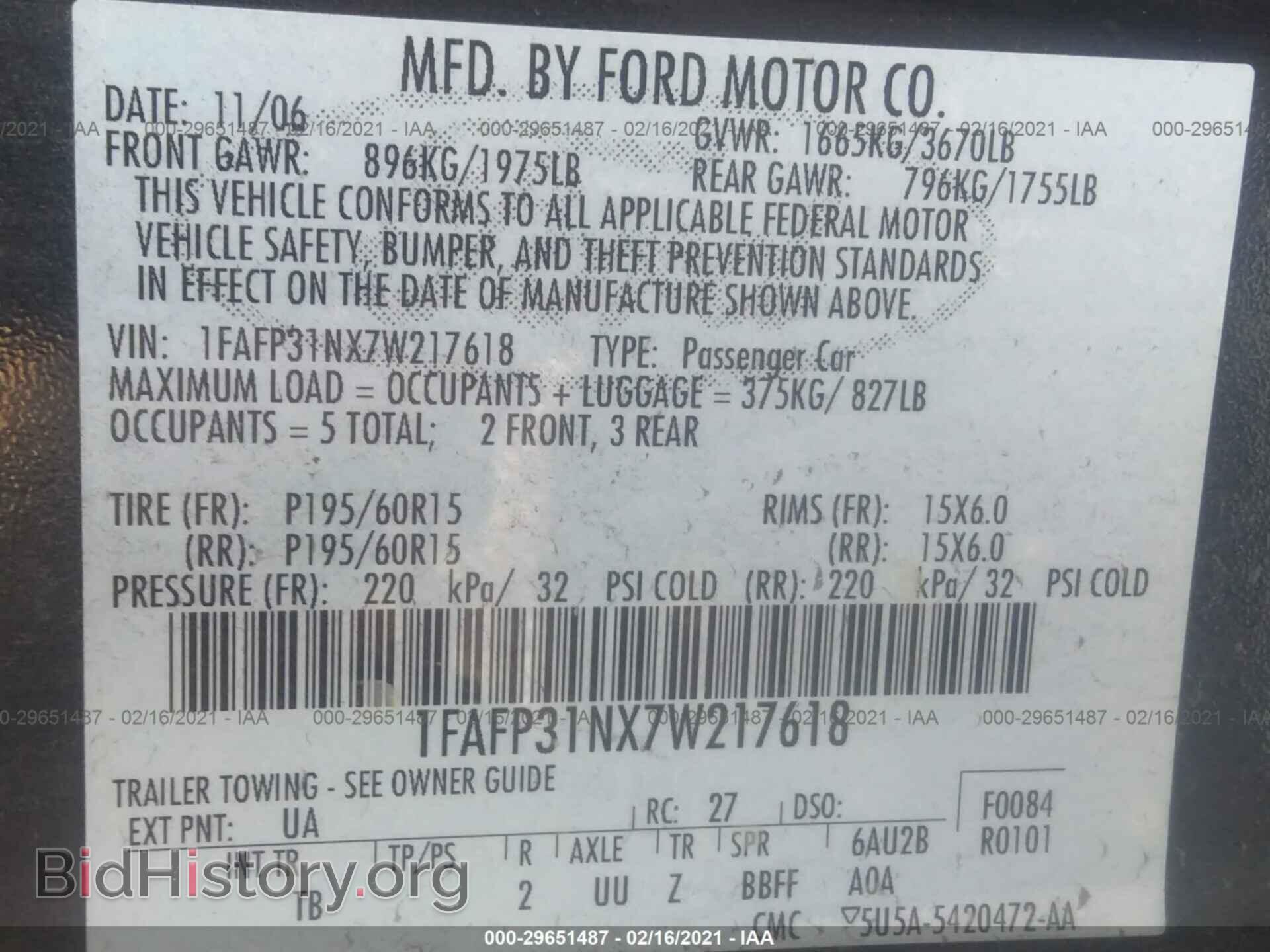 2007 FORD FOCUS - VIN: 1FAFP31NX7W217618 - Фото 9